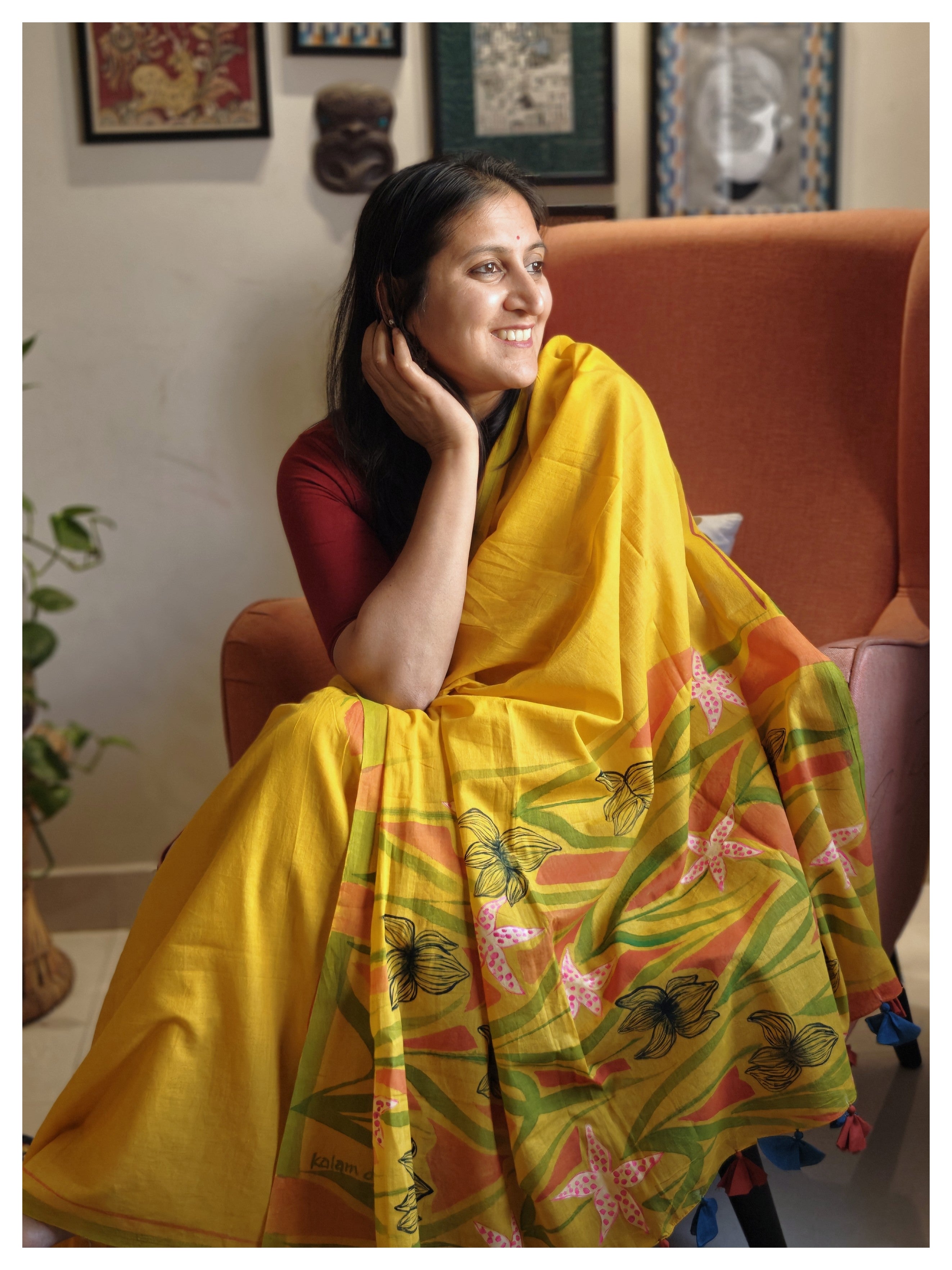 Iris Painted Mul Cotton Saree