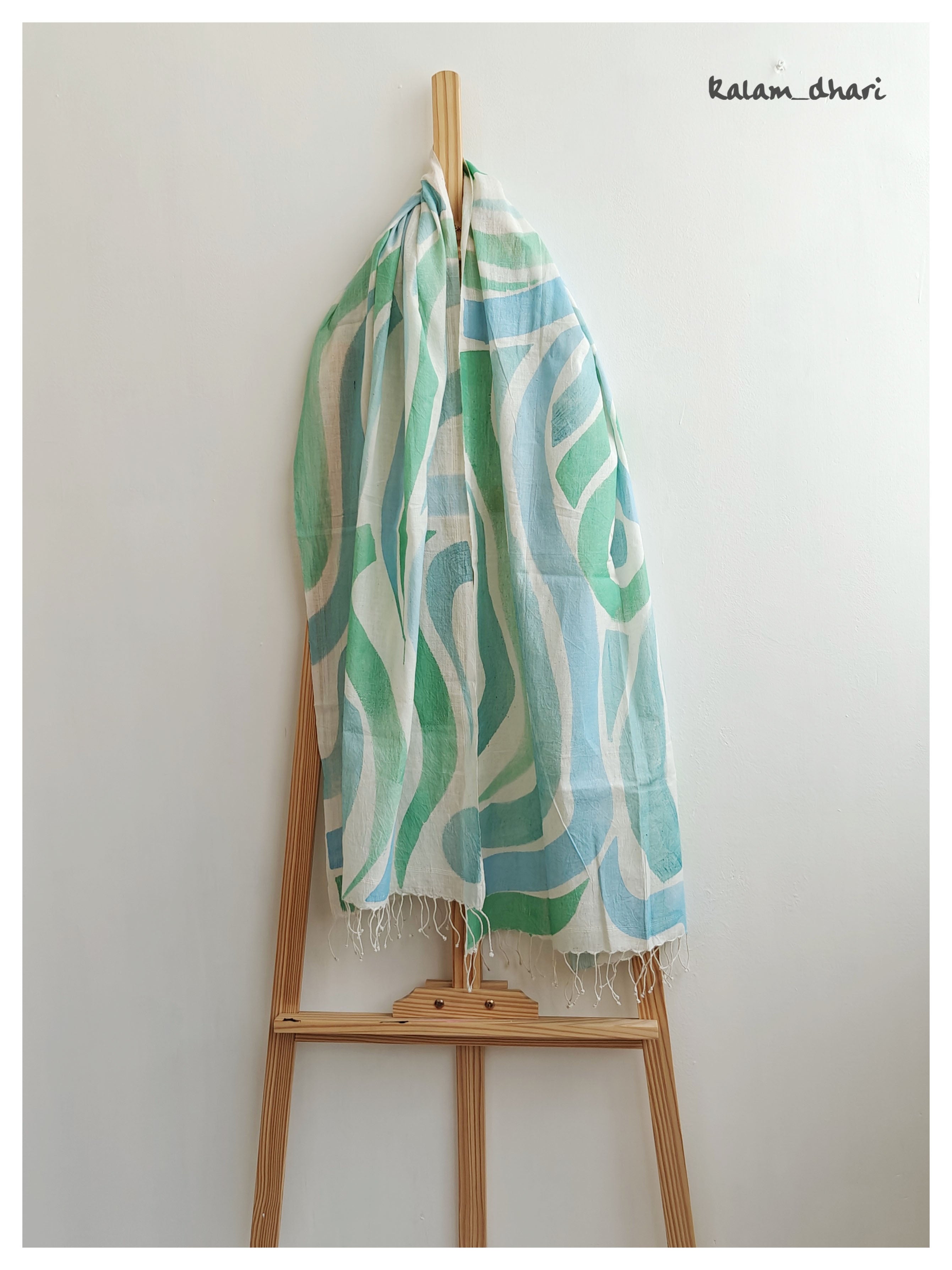 Vaayu Blue Muslin Cotton Painted Stole