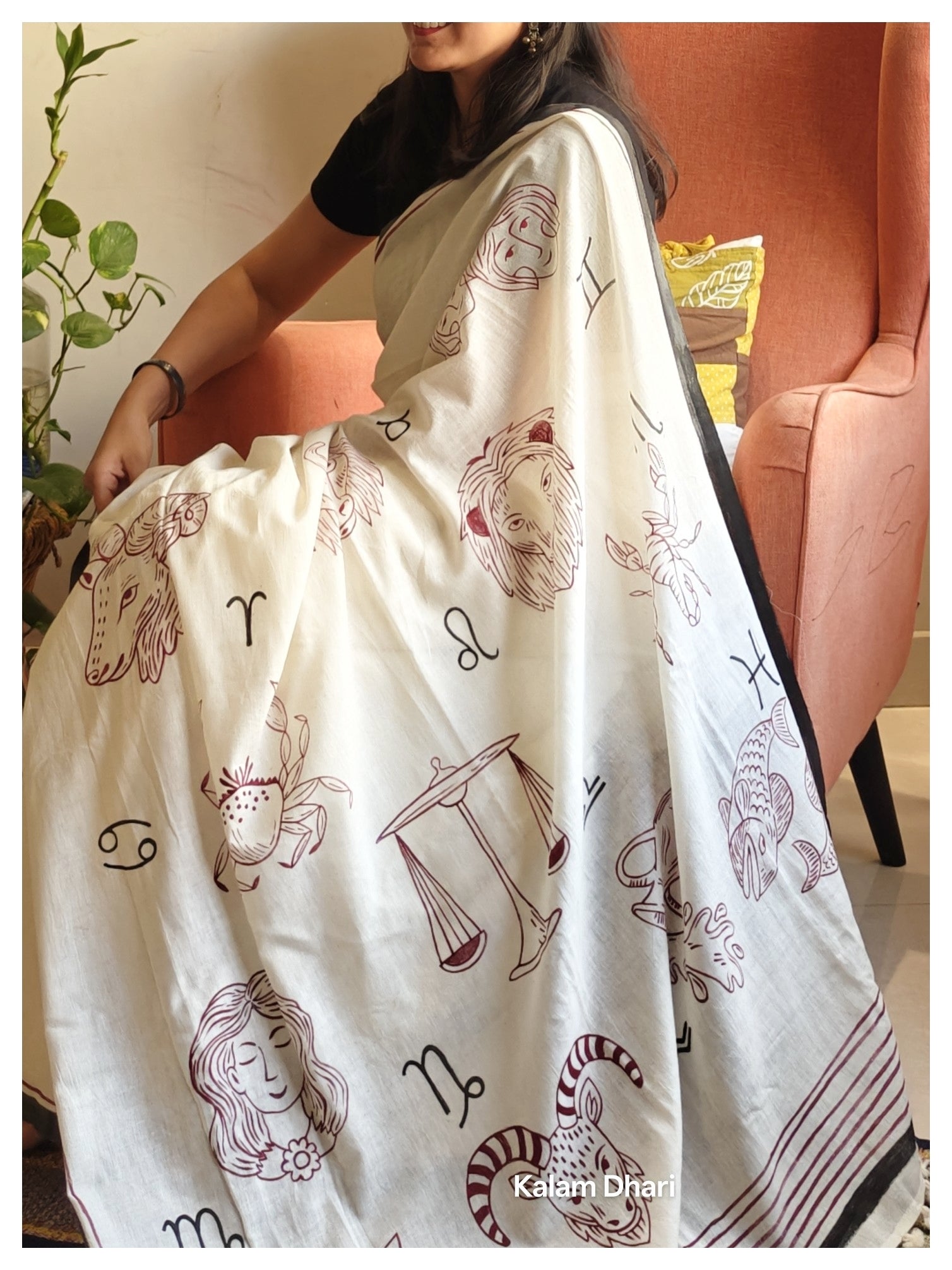 Rashi Phal Painted Cotton Saree- Burgundy