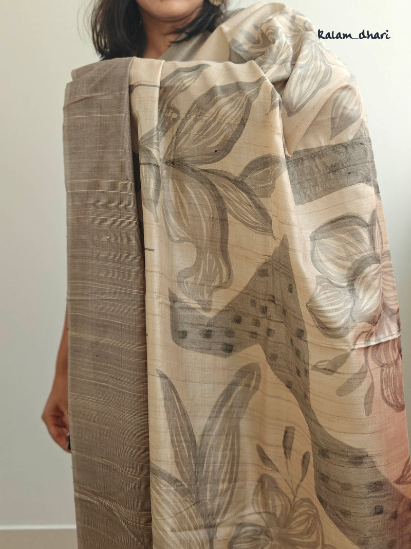 “Where Art Meets Fabric: The Timeless Beauty of Hand-Painted Kosa Silk by Kalam Dhari”