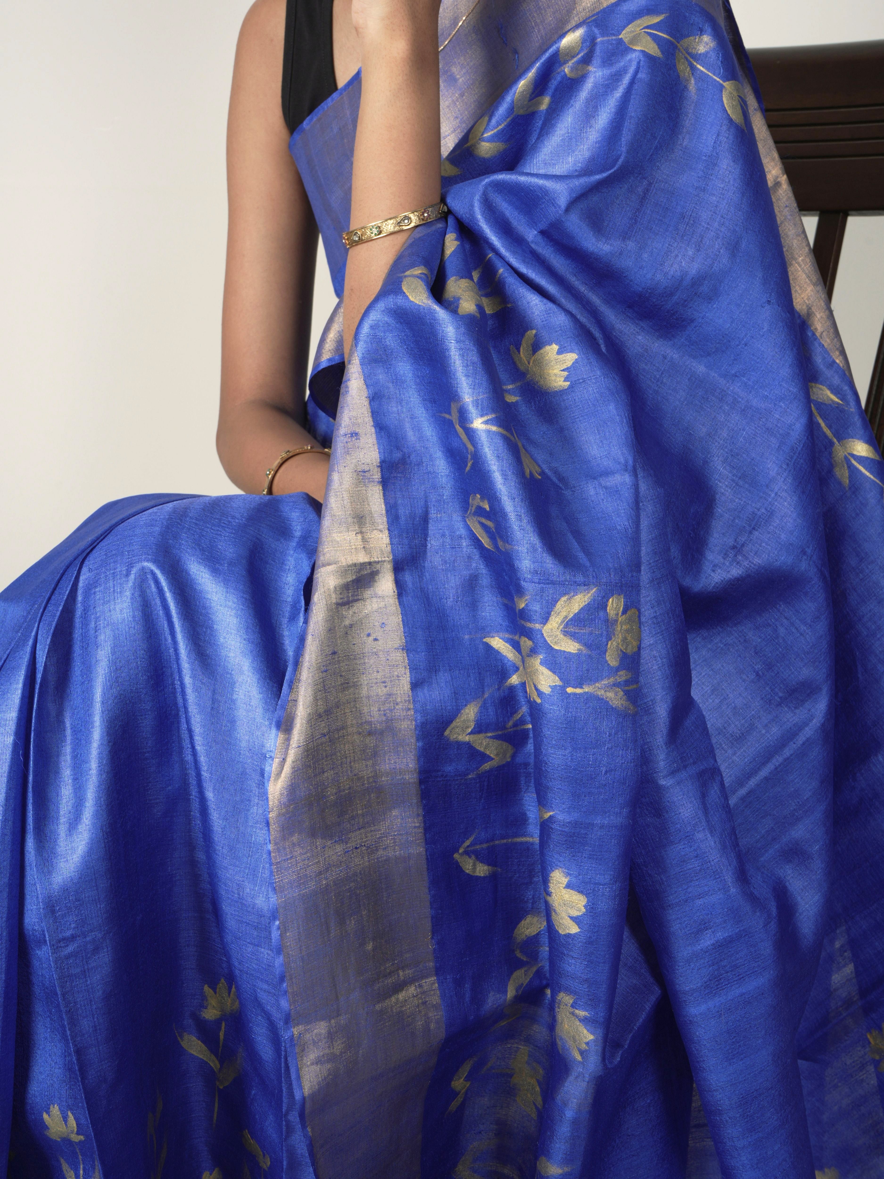 Neelam Painted Tussar Saree