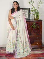 Phool Painted Cotton Saree- Pastel