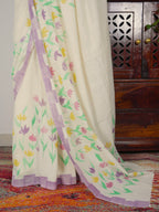 Phool Painted Cotton Saree- Pastel