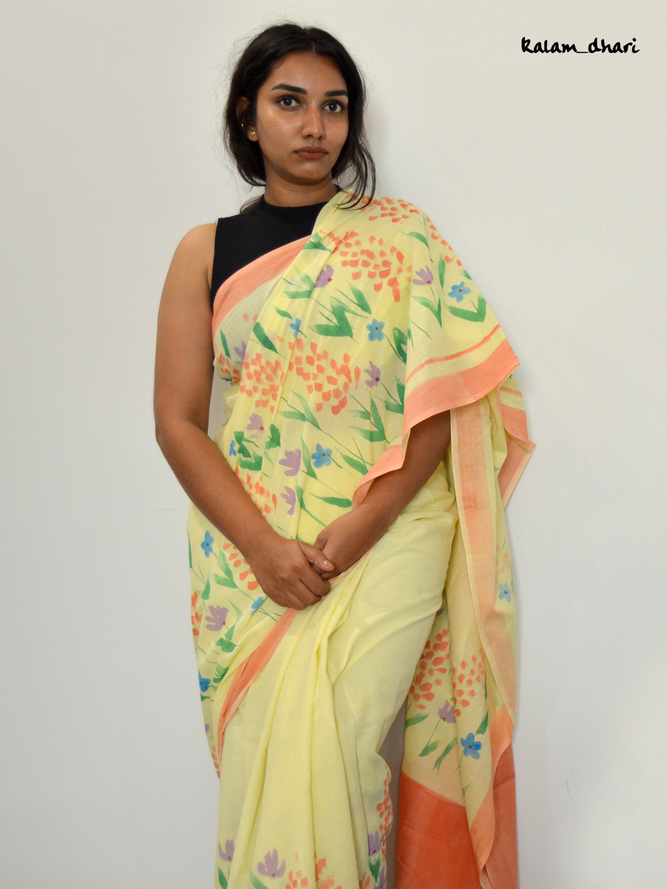 Wildflowers Painted Mul Cotton Saree