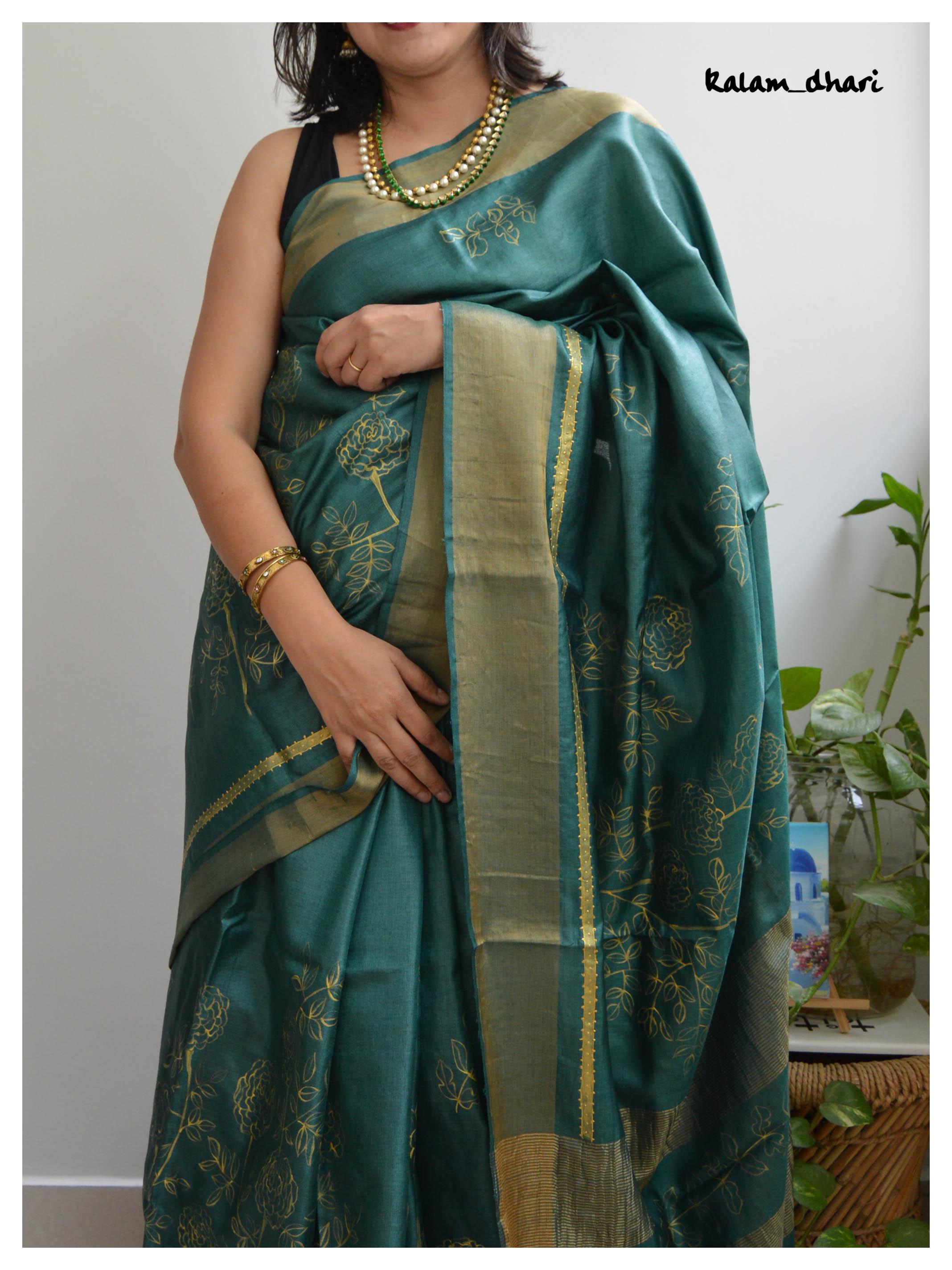 Panna Painted Kosa Silk Saree
