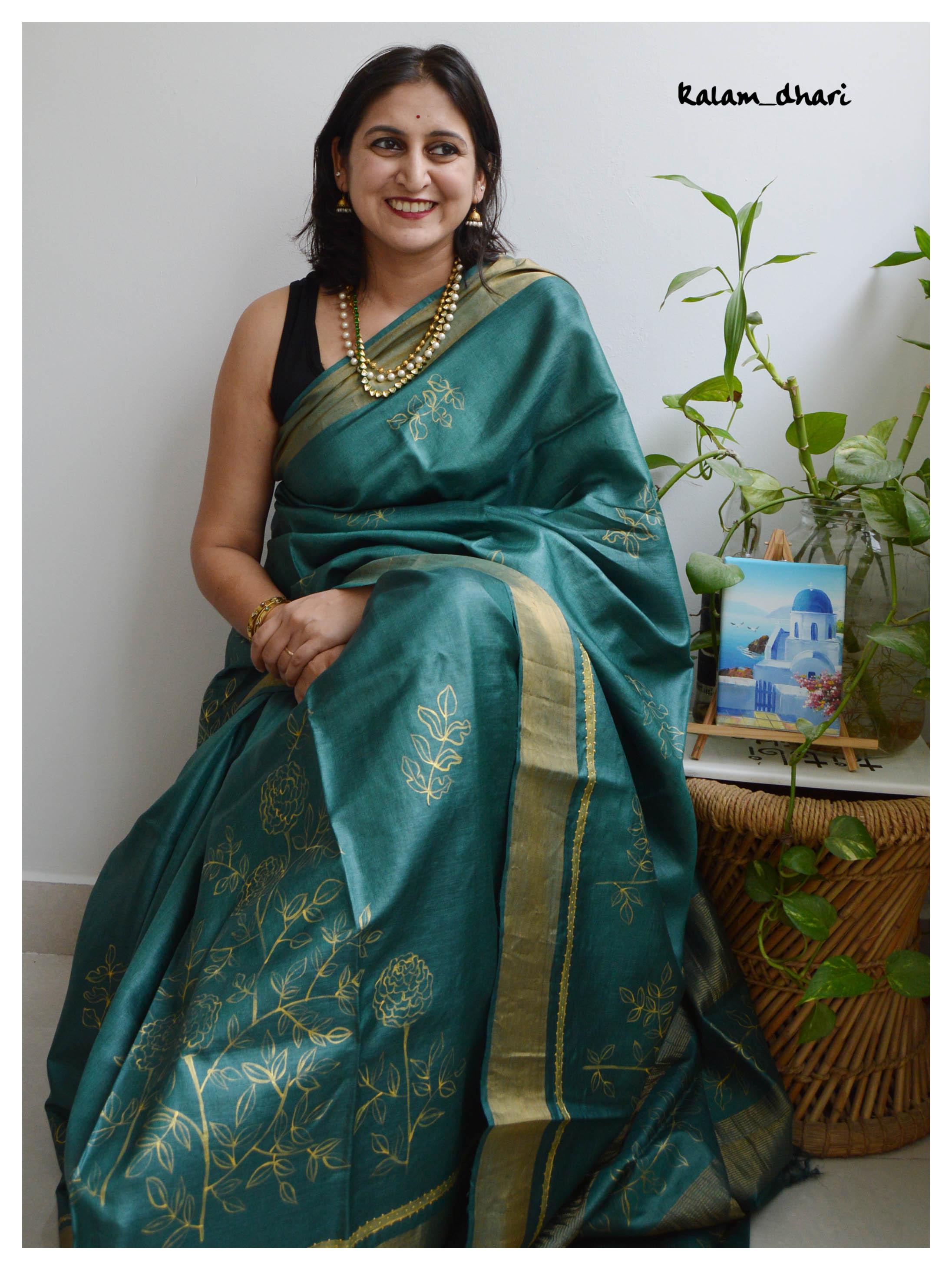 Panna Painted Kosa Silk Saree