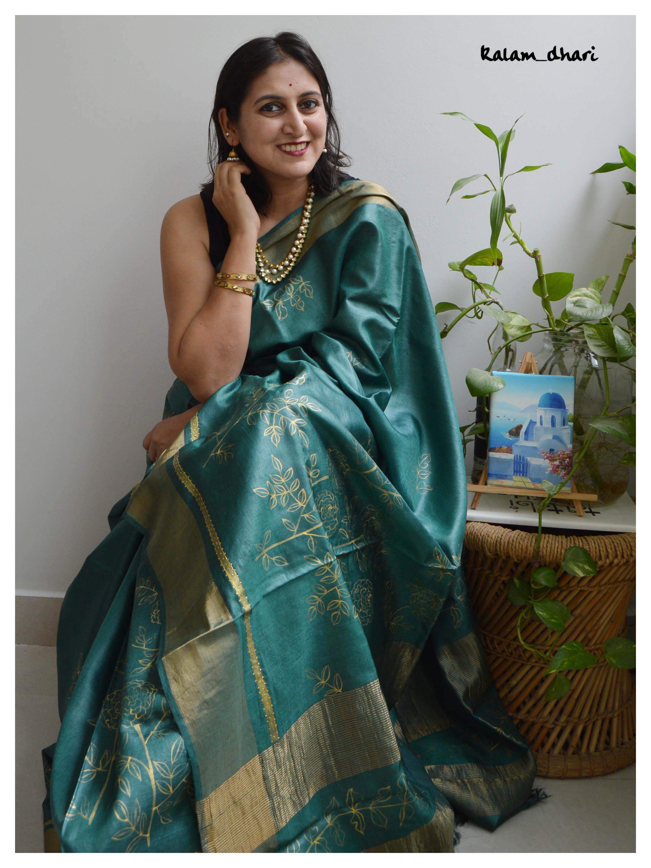 Panna Painted Kosa Silk Saree