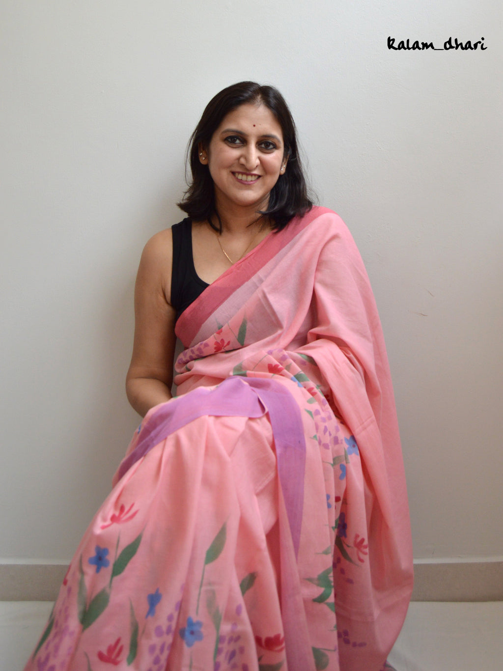 Wildflowers Painted Mul Cotton Saree- Pink