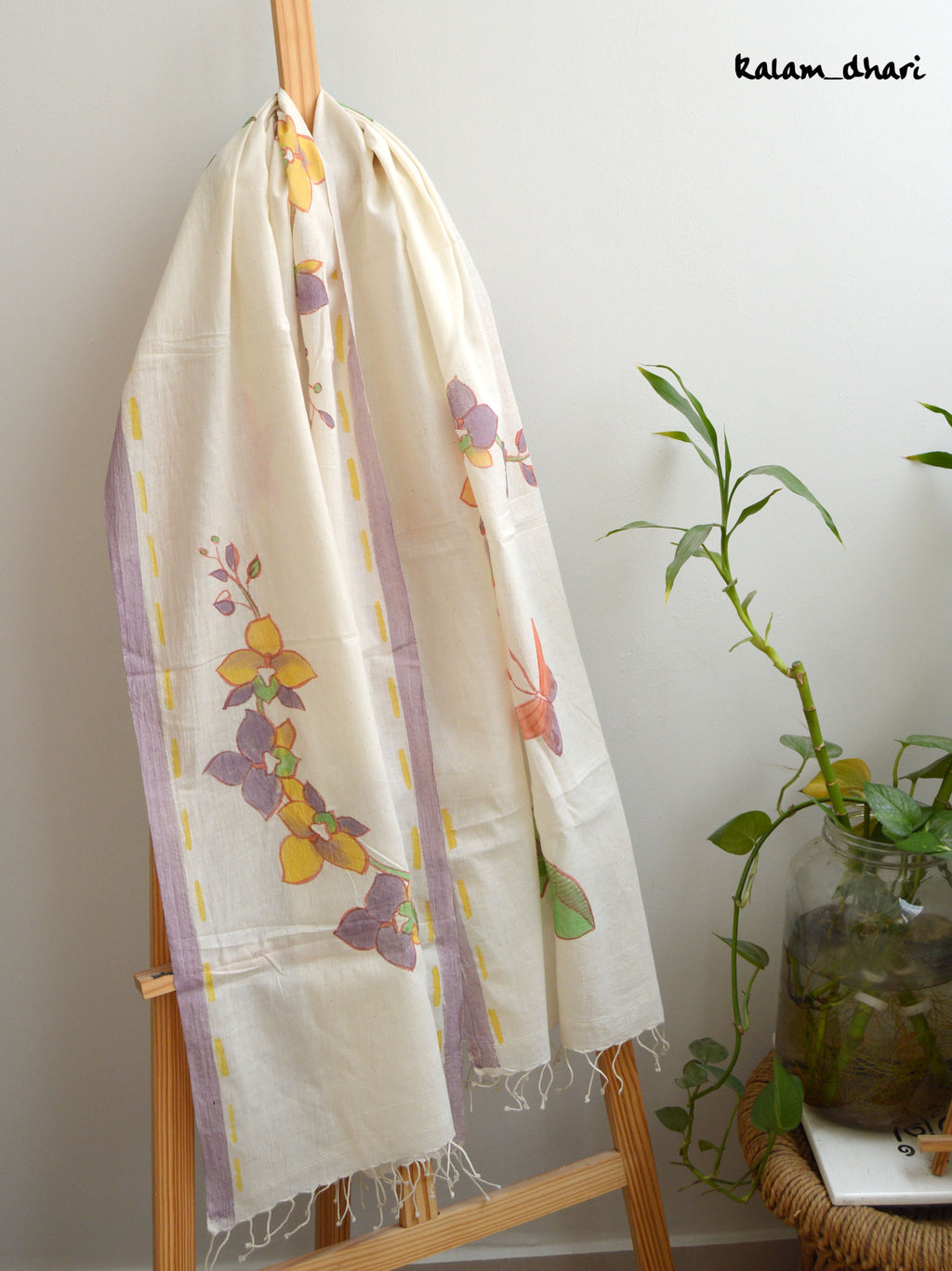 Purple Orchids Muslin Cotton Painted Stole
