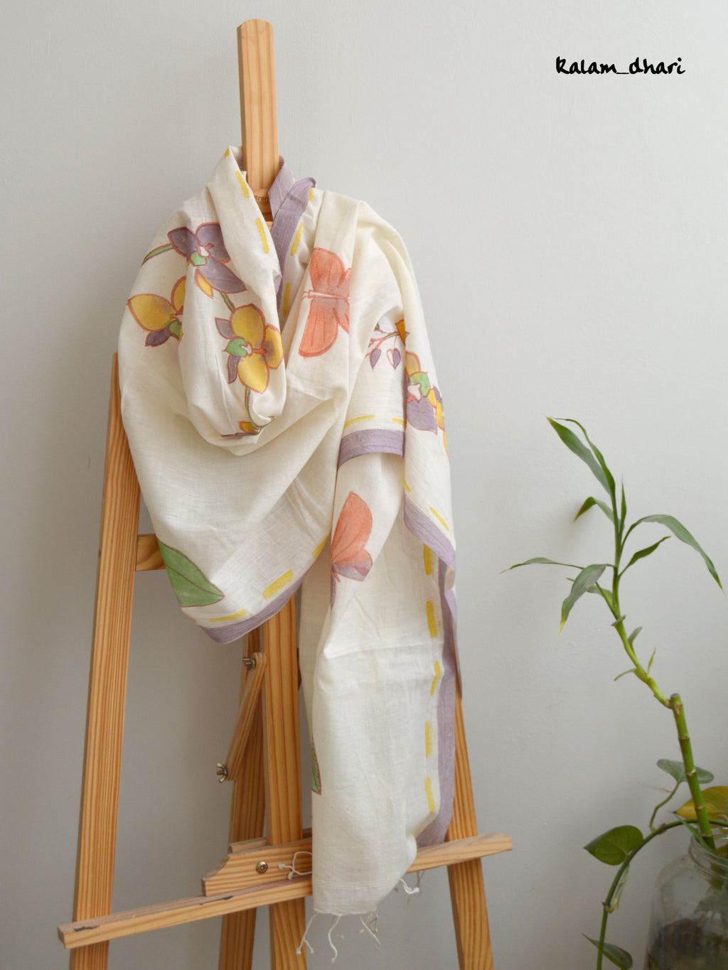 Purple Orchids Muslin Cotton Painted Stole