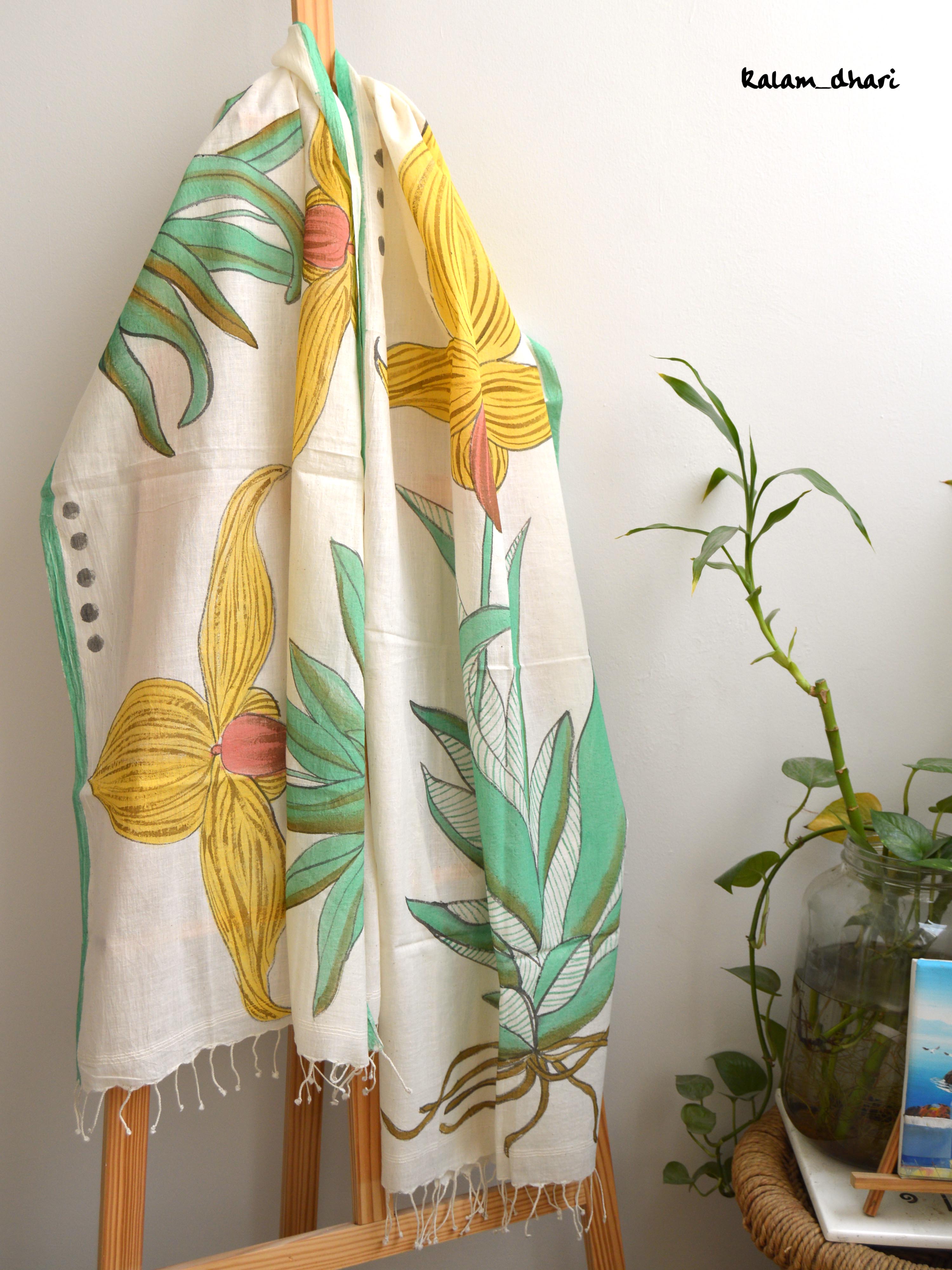 Orchids Muslin Cotton Painted Stole