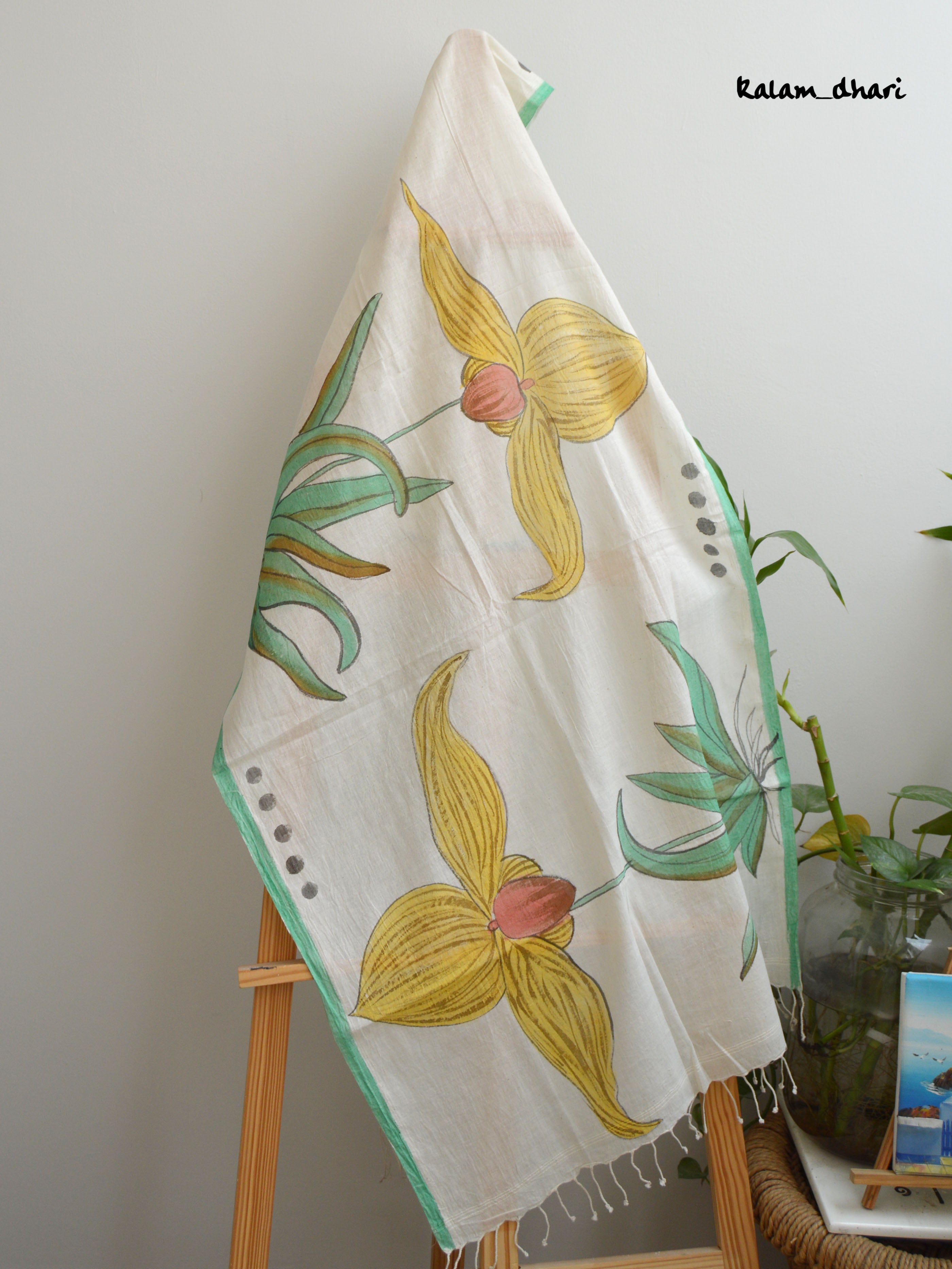 Orchids Muslin Cotton Painted Stole