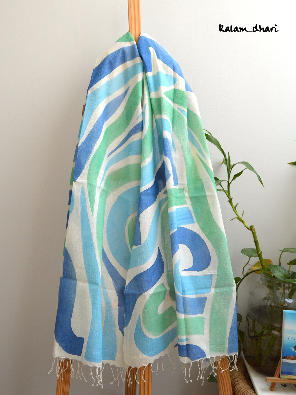 Vaayu Blue Muslin Cotton Painted Stole