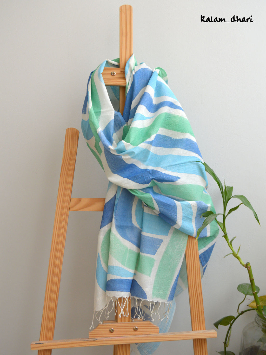 Vaayu Blue Muslin Cotton Painted Stole