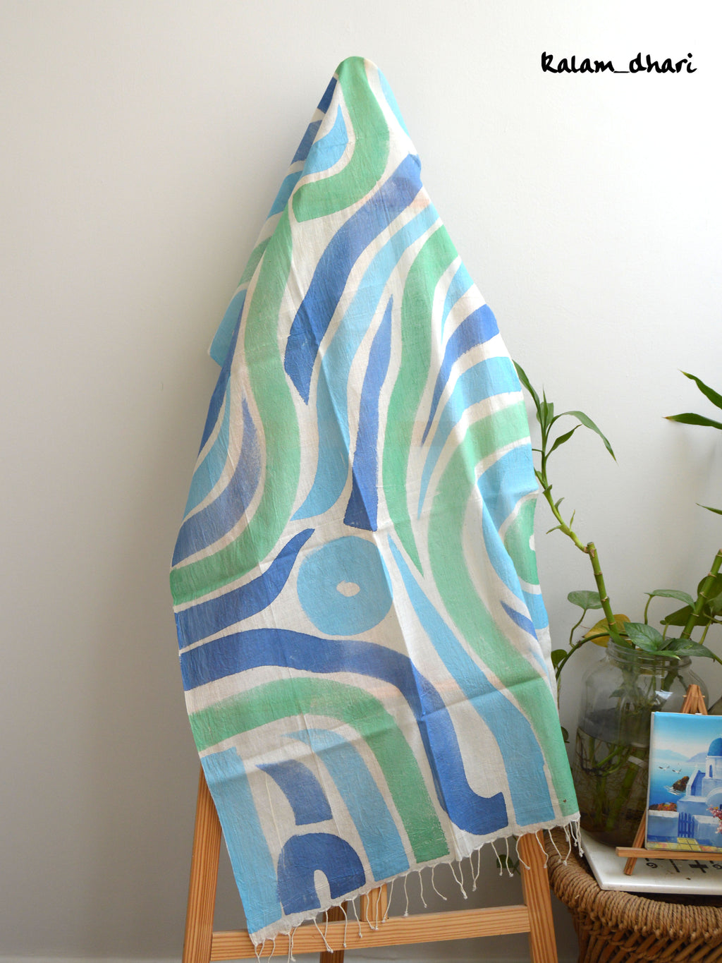 Vaayu Blue Muslin Cotton Painted Stole