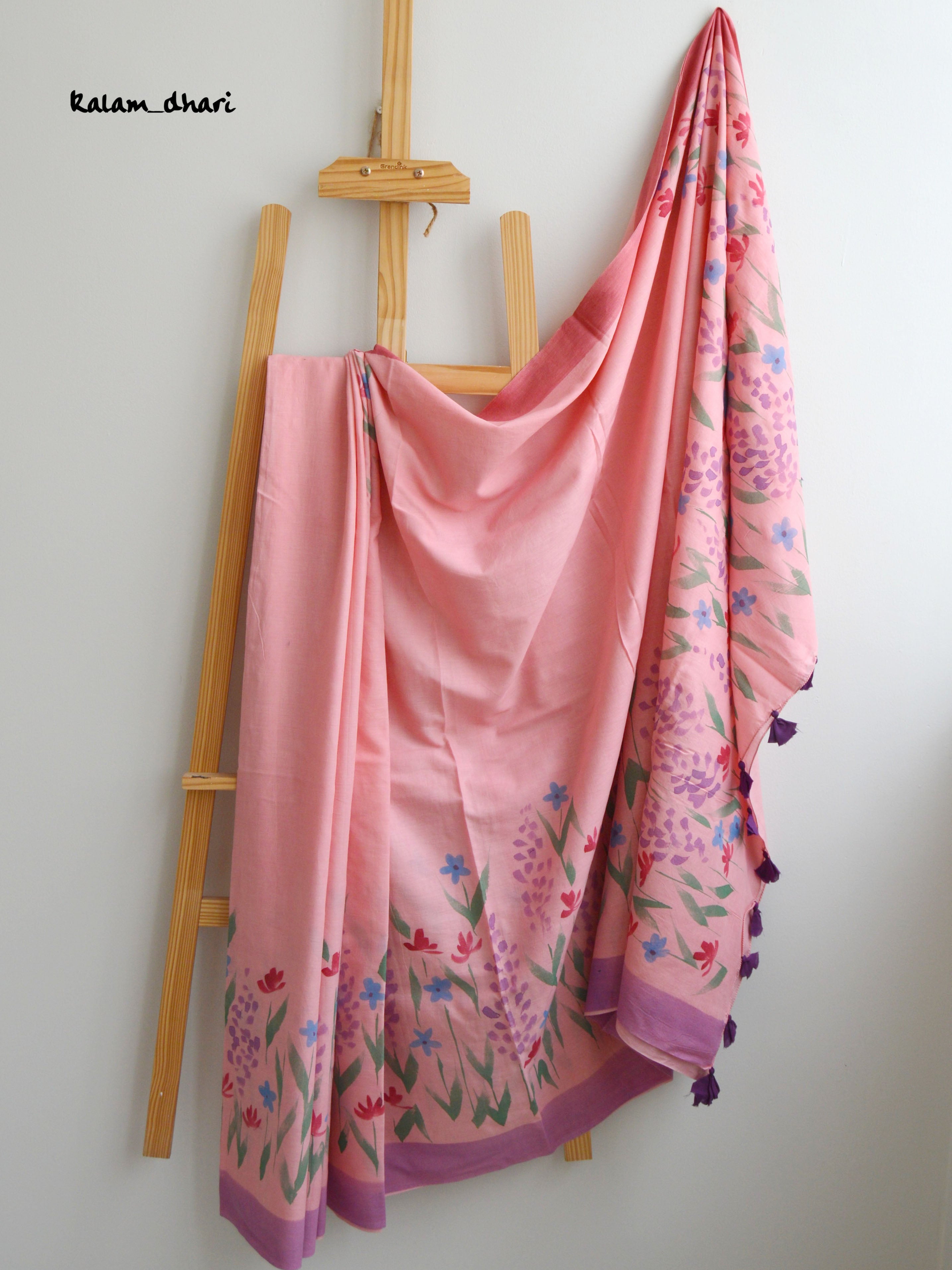 Wildflowers Painted Mul Cotton Saree- Pink
