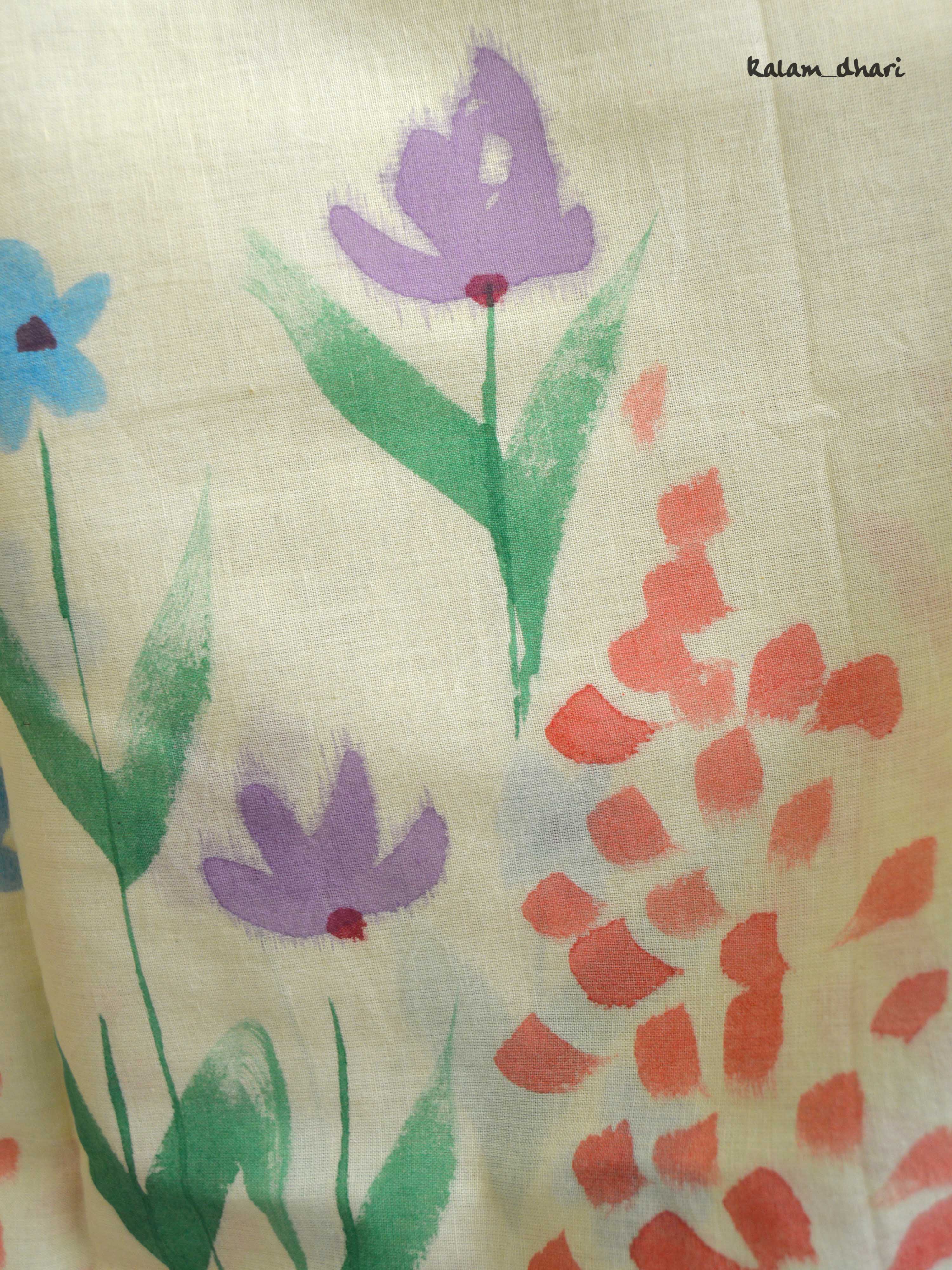 Wildflowers Painted Mul Cotton Saree