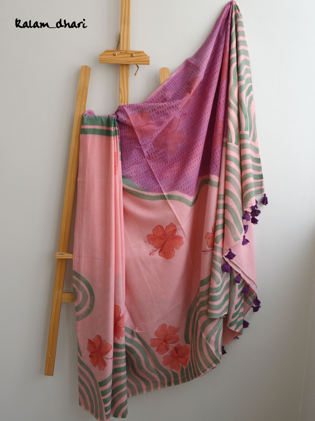 Bagiya Painted Mul Cotton Saree- Pink
