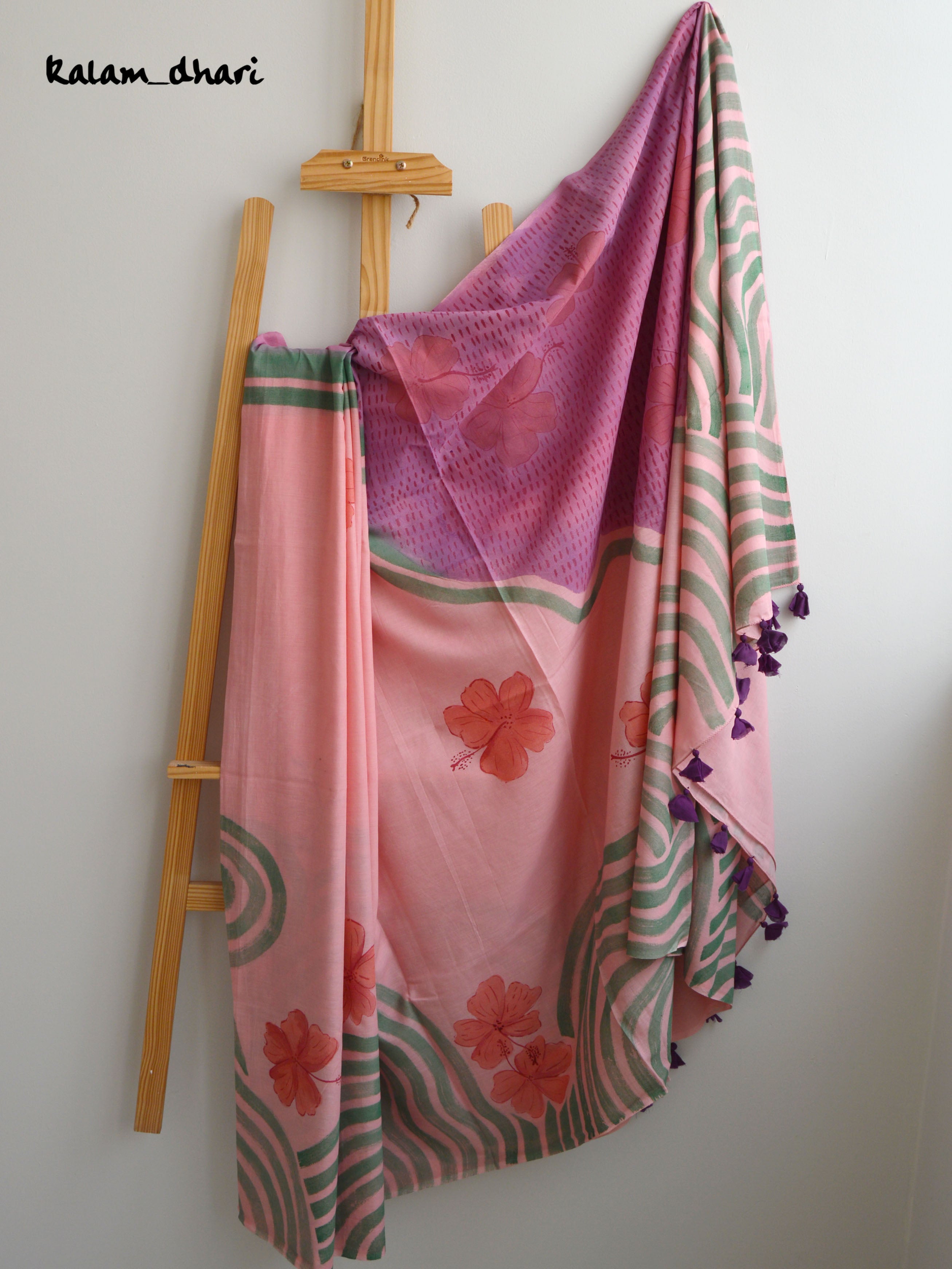 Bagiya Painted Mul Cotton Saree- Pink