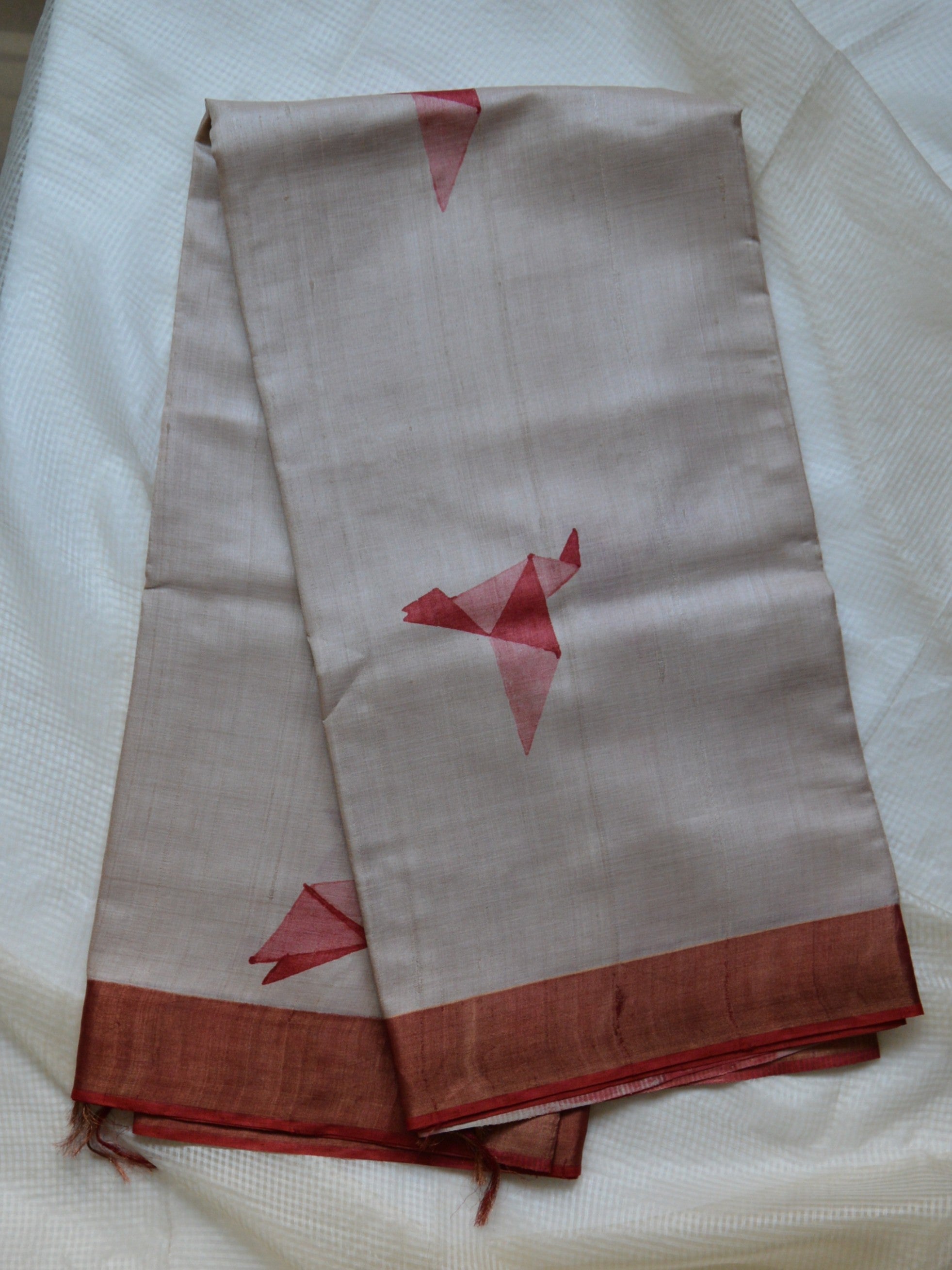 Origami Red Kosa Saree