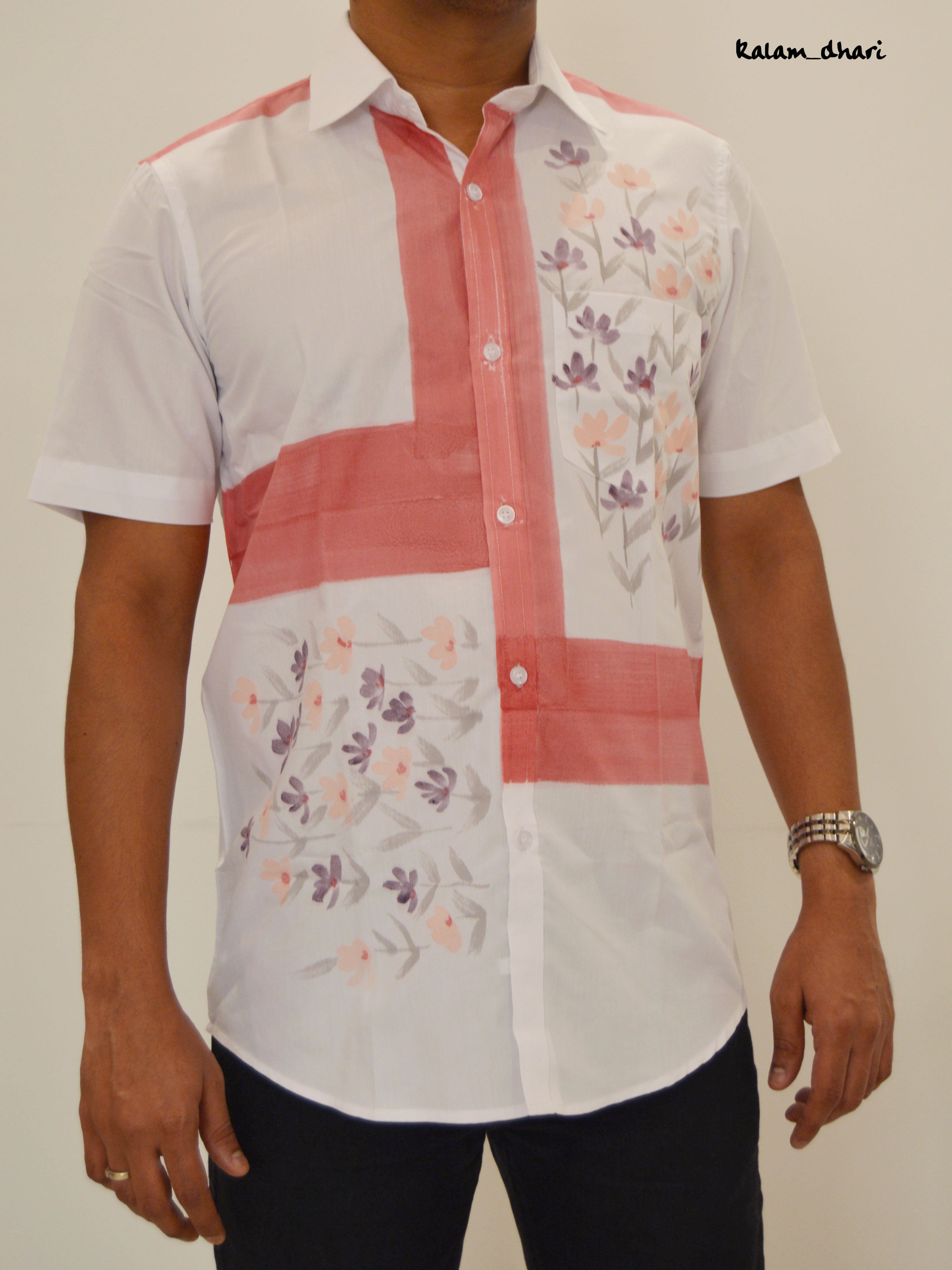 Phool Red Painted Half Shirt