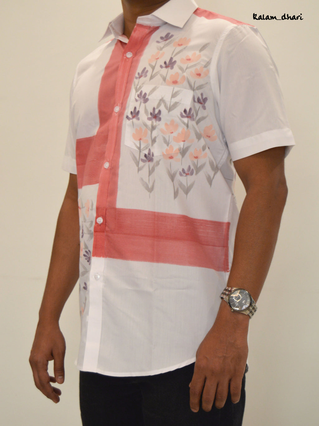 Phool Red Painted Half Shirt