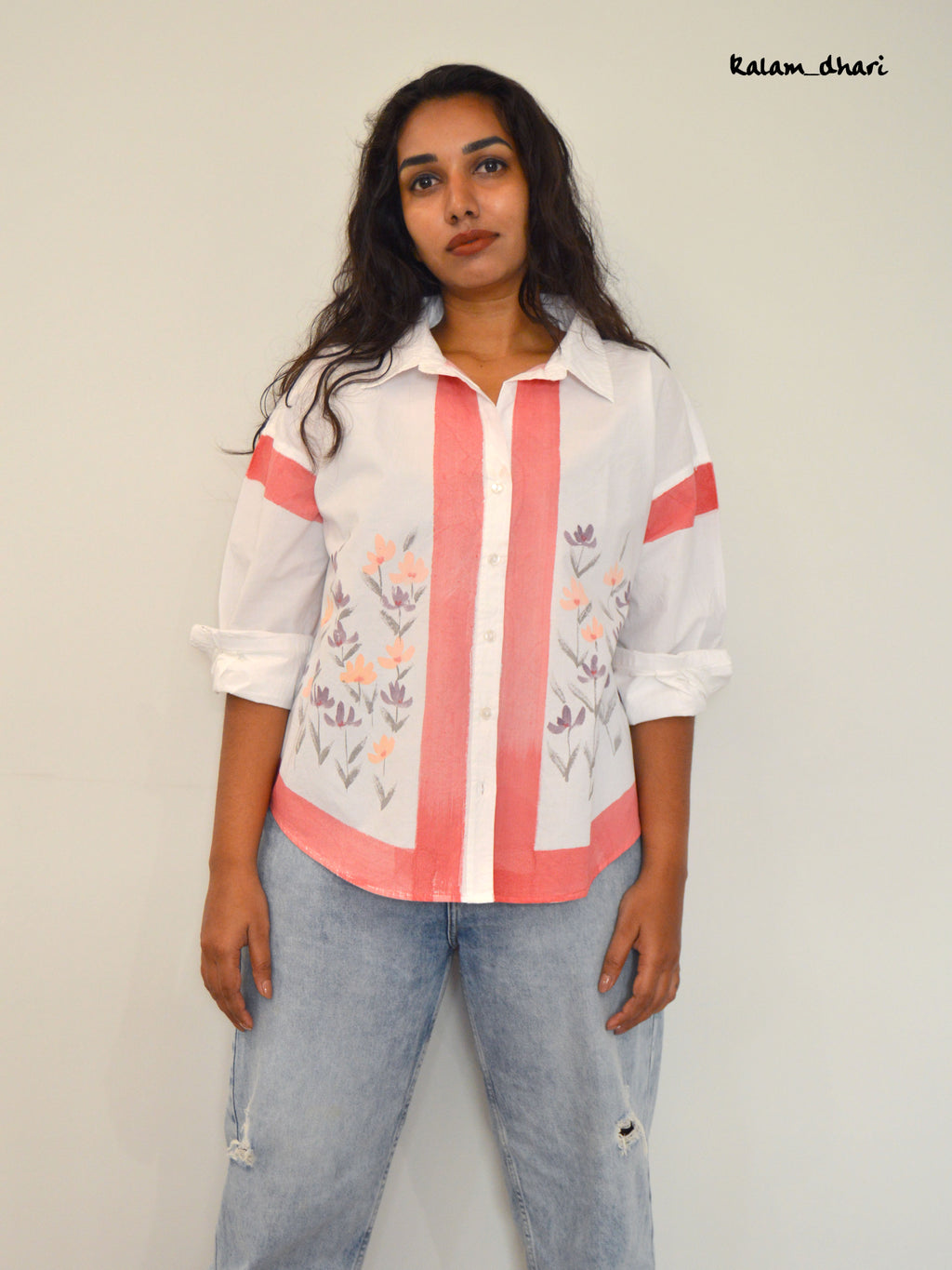 Phool Red Painted Oversized Shirt