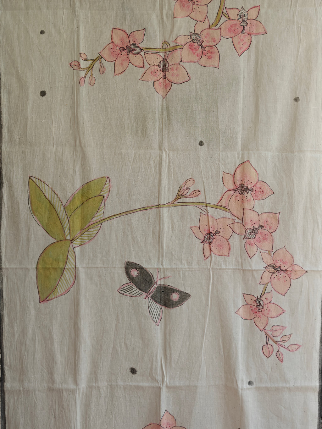 Purple Orchids Muslin Cotton Painted Stole