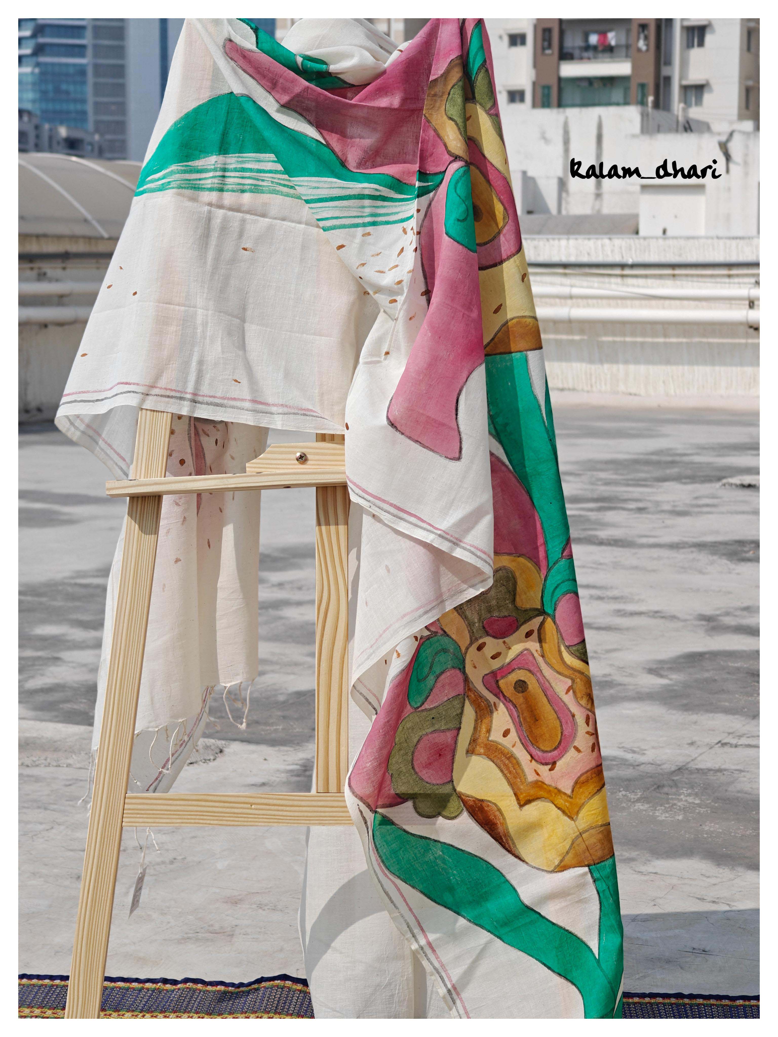 Orchids Muslin Cotton Painted Dupatta