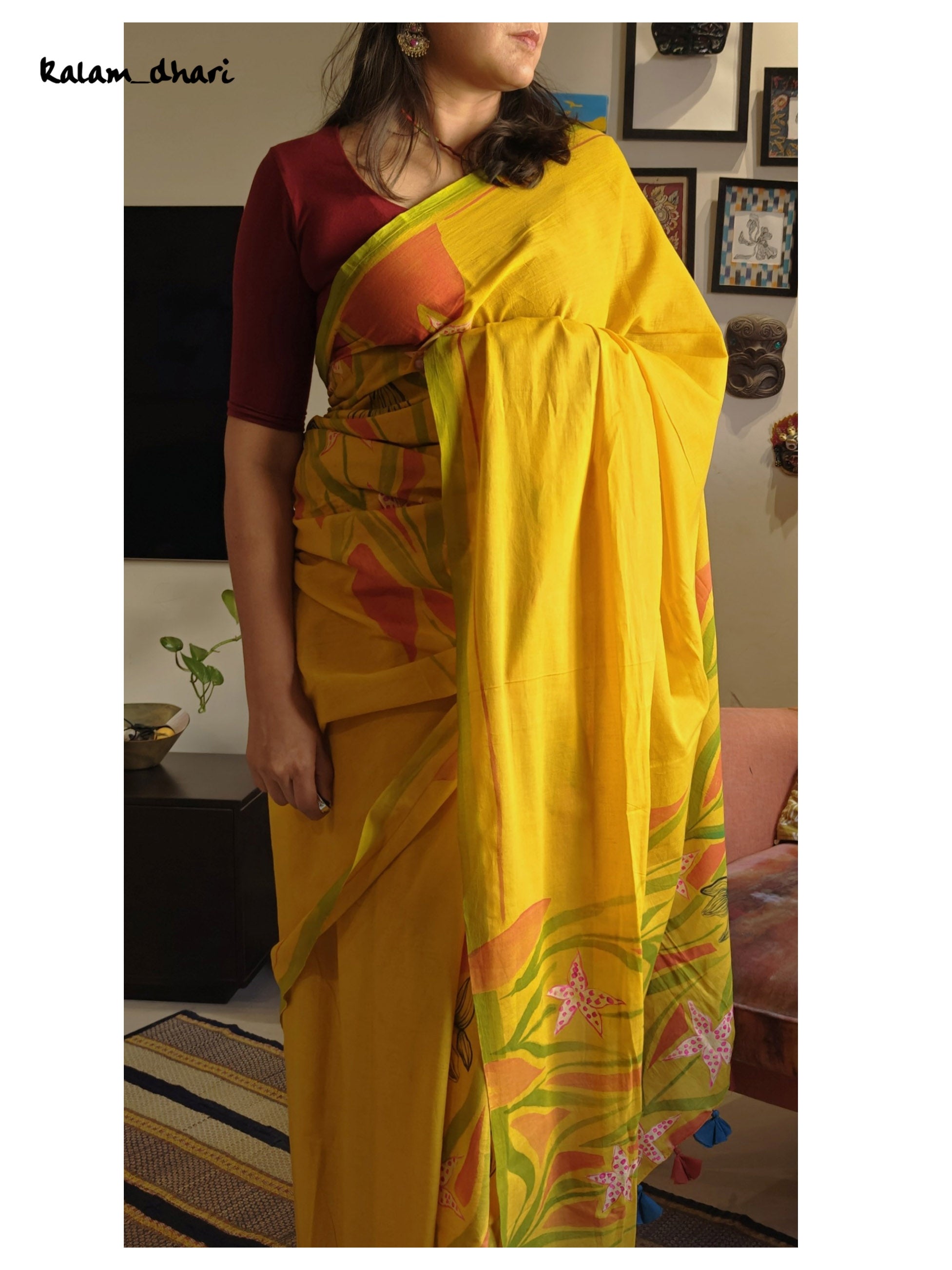 Iris Painted Mul Cotton Saree