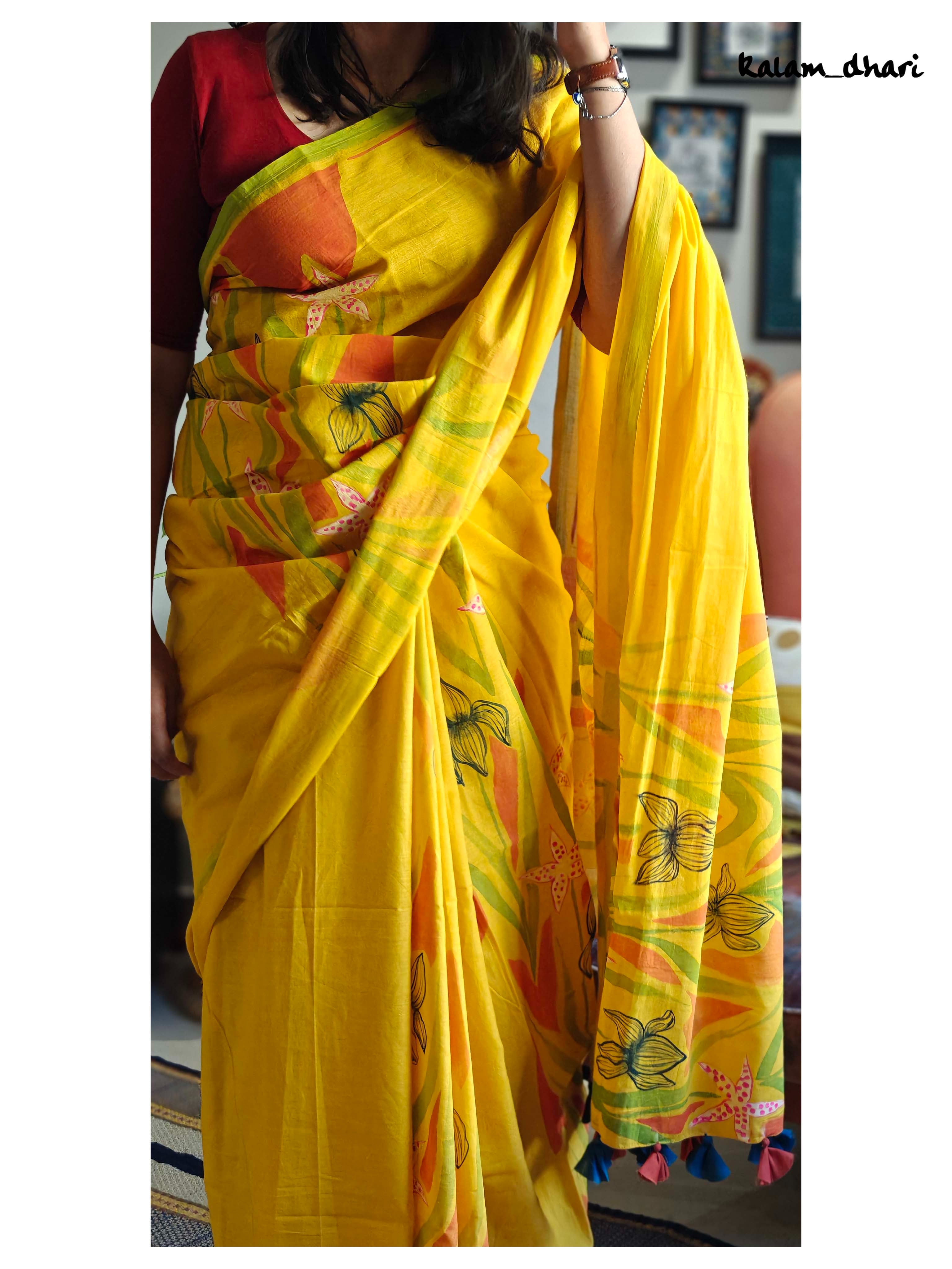 Iris Painted Mul Cotton Saree