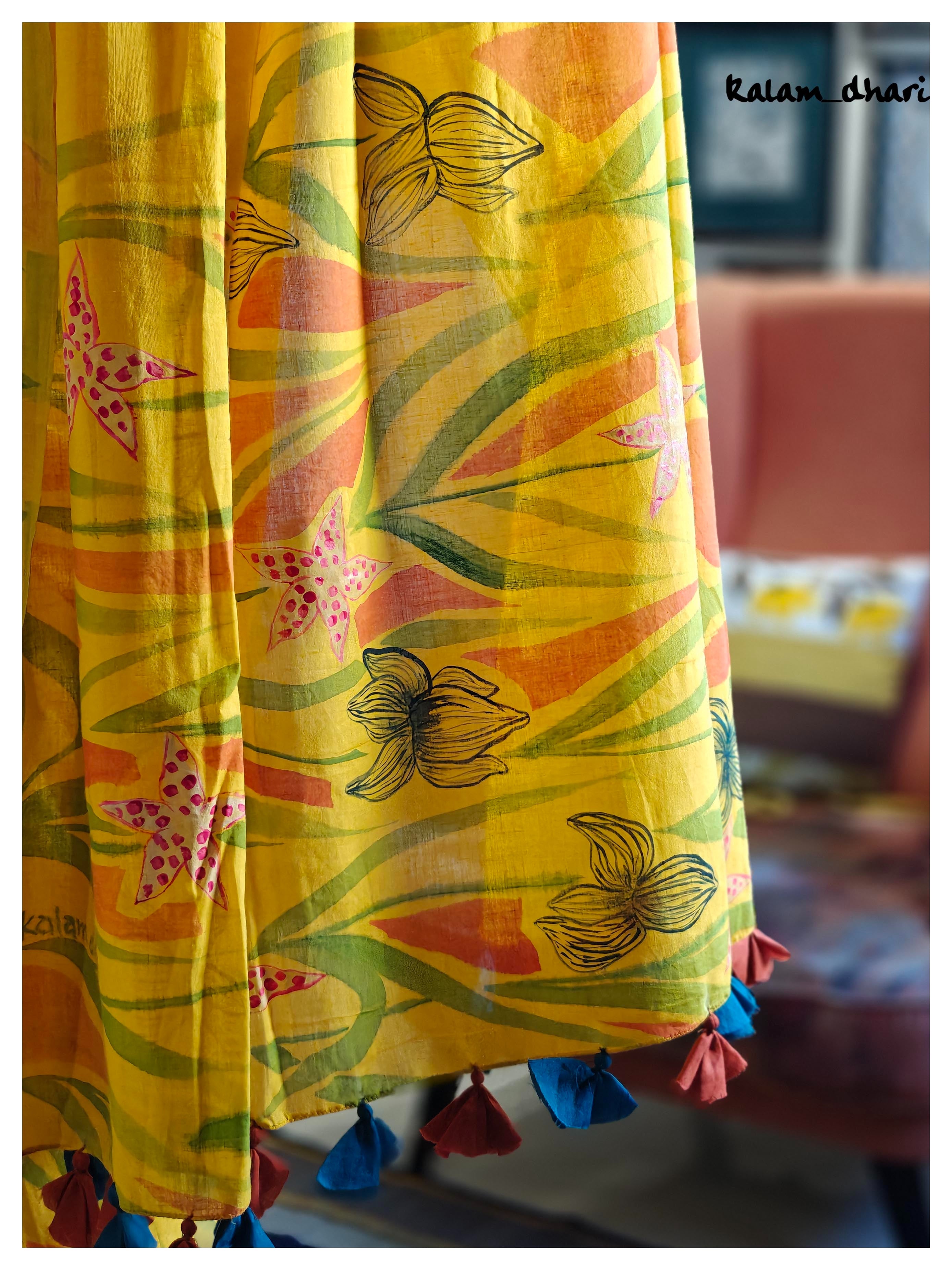 Iris Painted Mul Cotton Saree