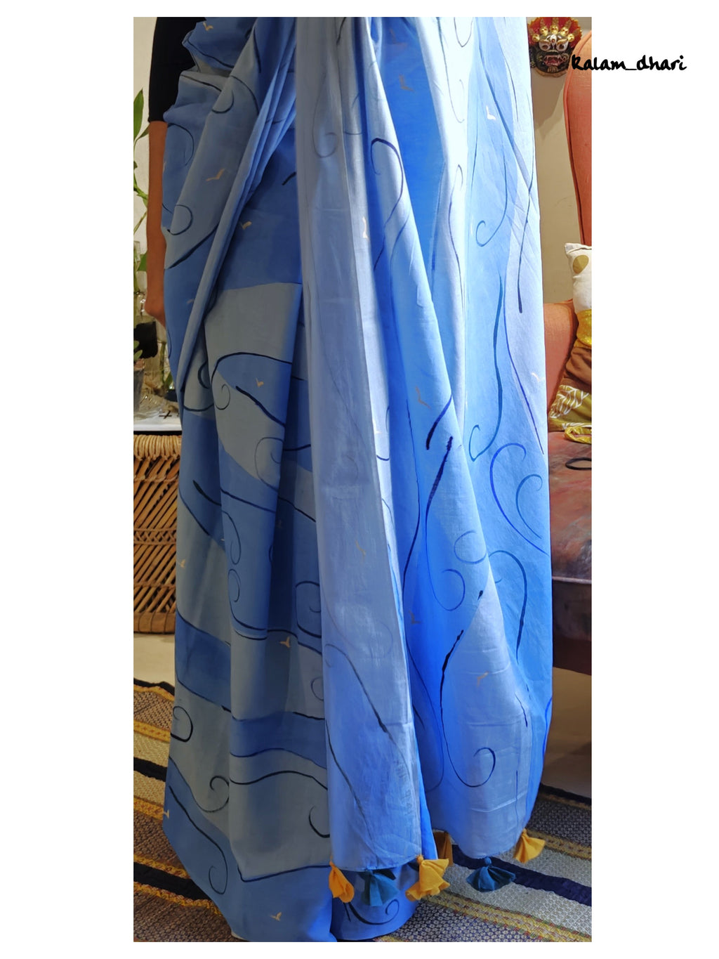 Blues Painted Mul Cotton Saree