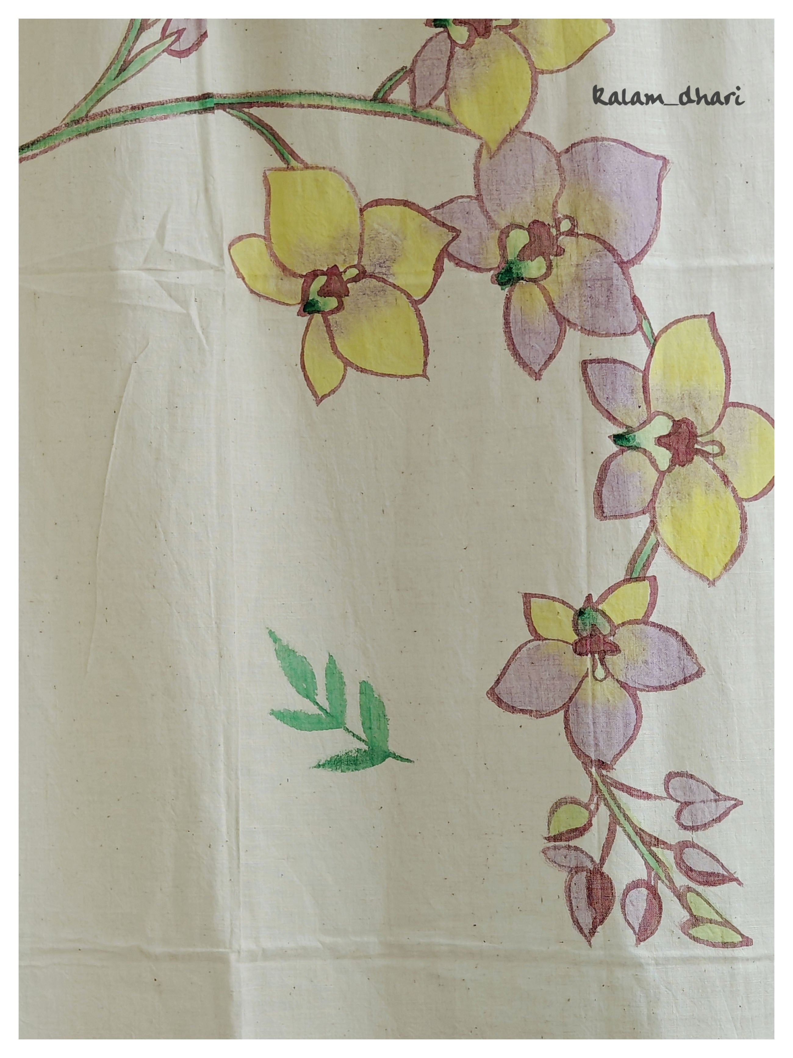 Purple Orchids Muslin Cotton Painted Stole