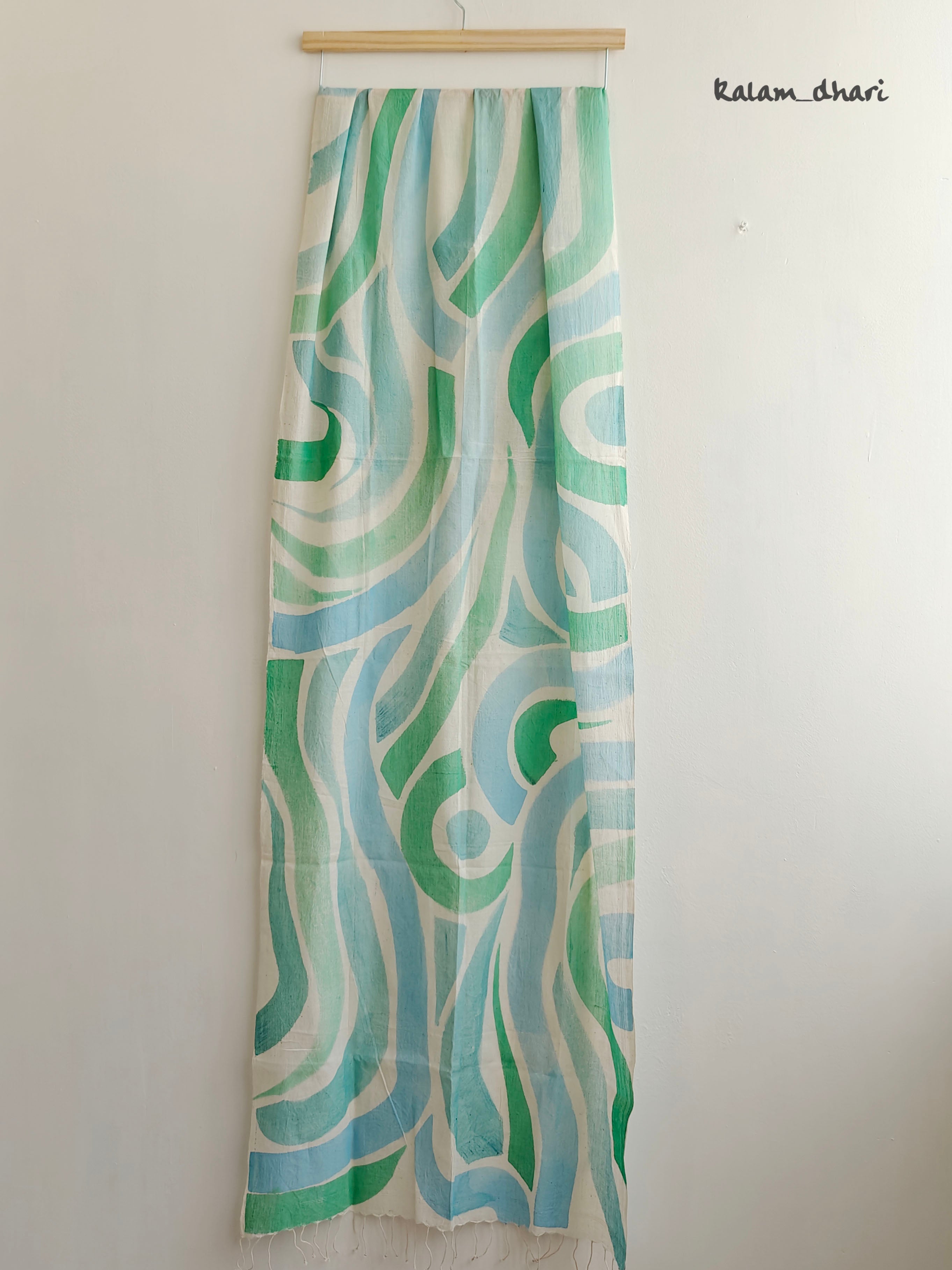 Vaayu Blue Muslin Cotton Painted Stole