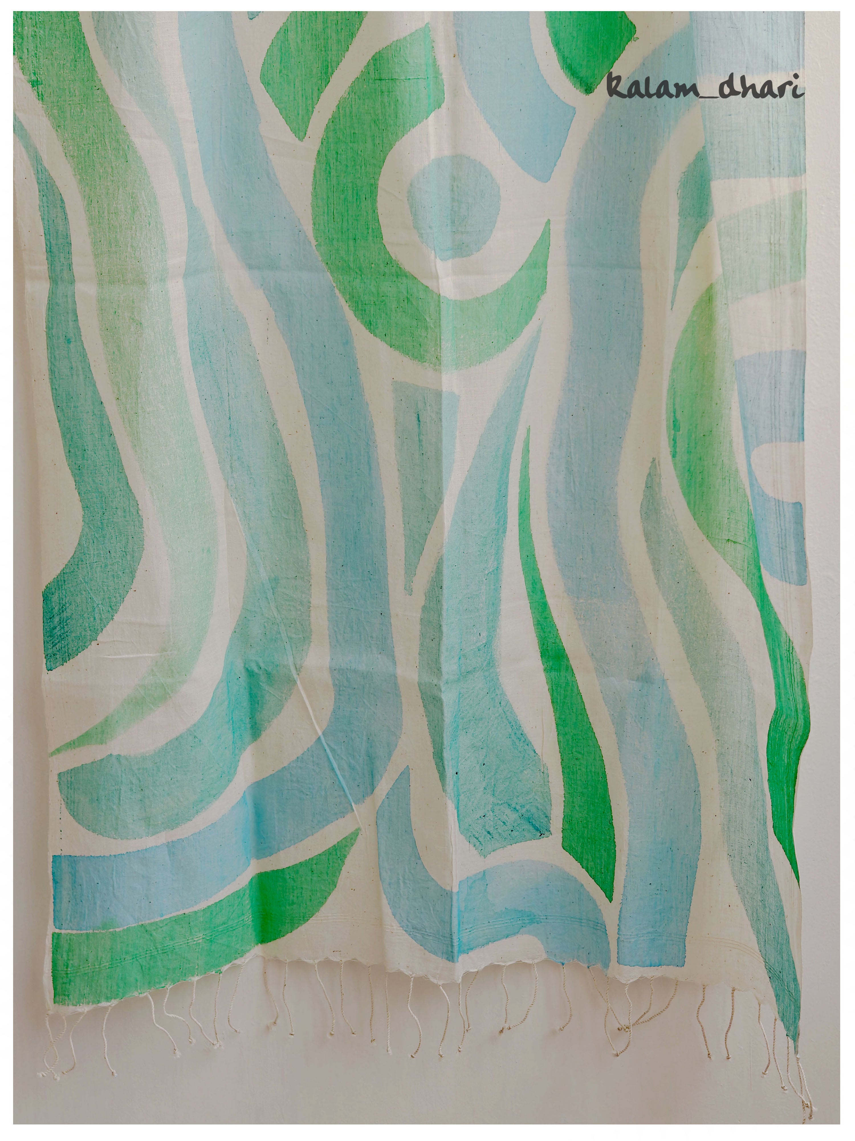 Vaayu Blue Muslin Cotton Painted Stole