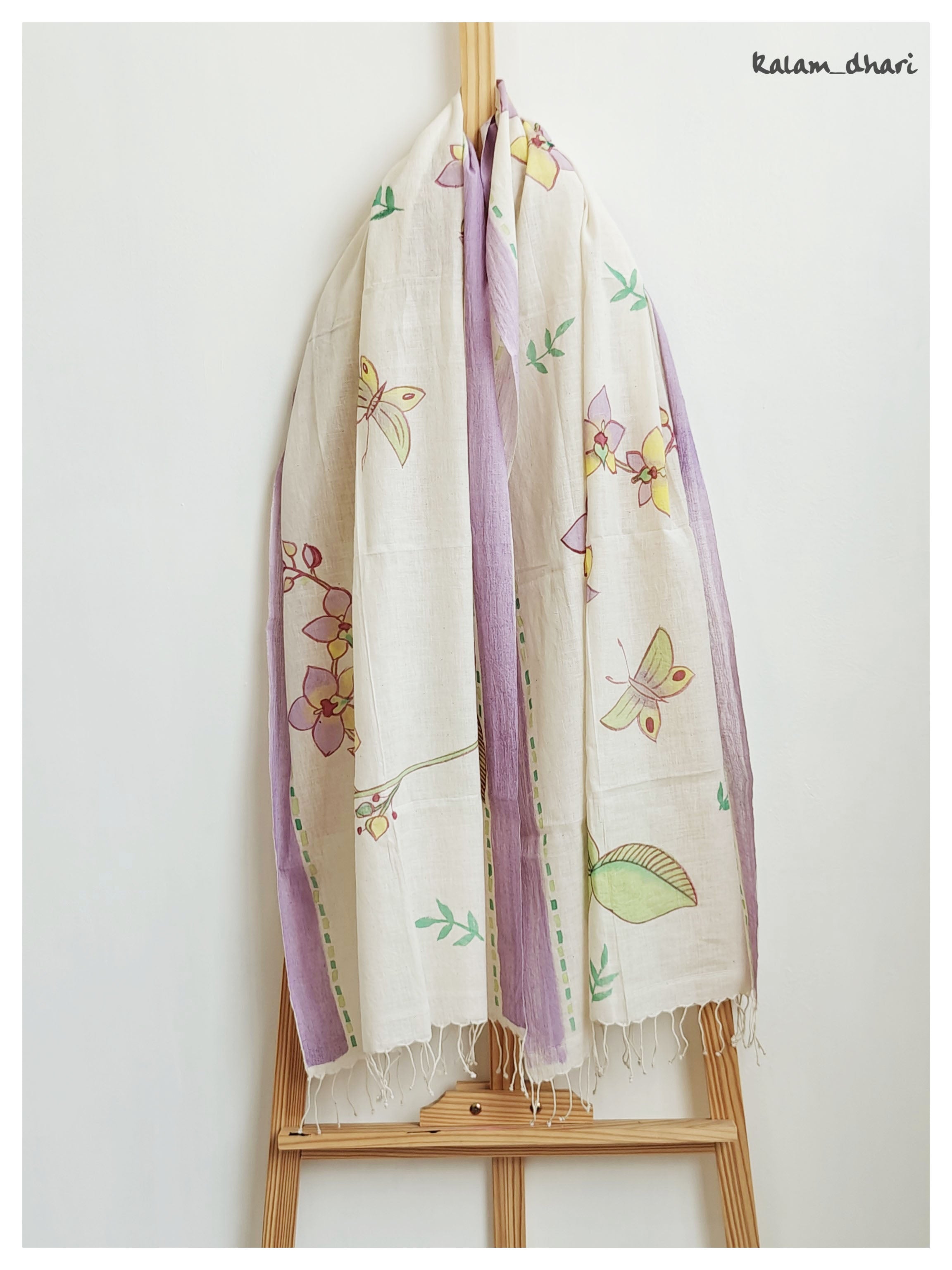 Purple Orchids Muslin Cotton Painted Stole