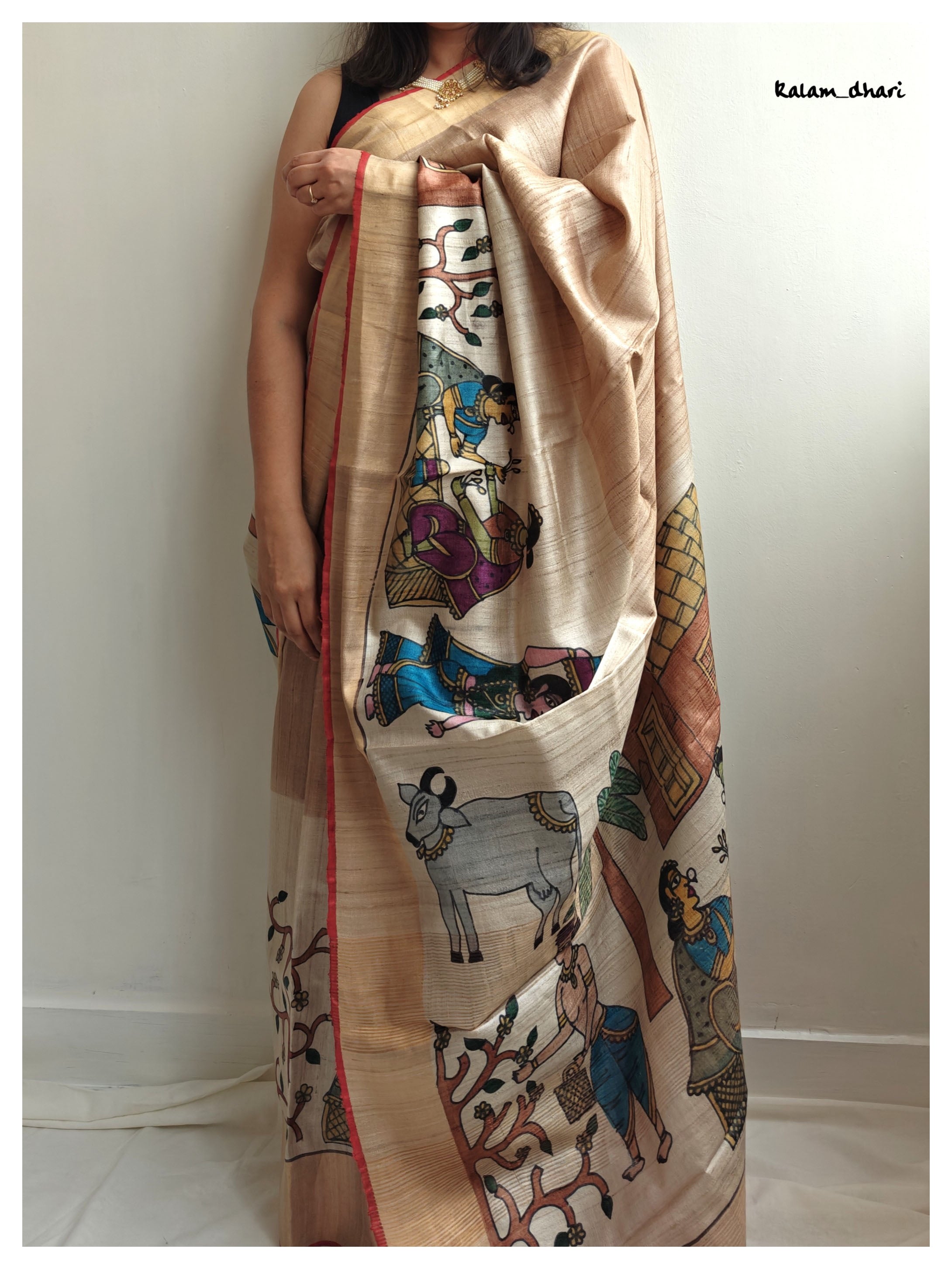 Rozana Painted Kosa Silk Saree- Red