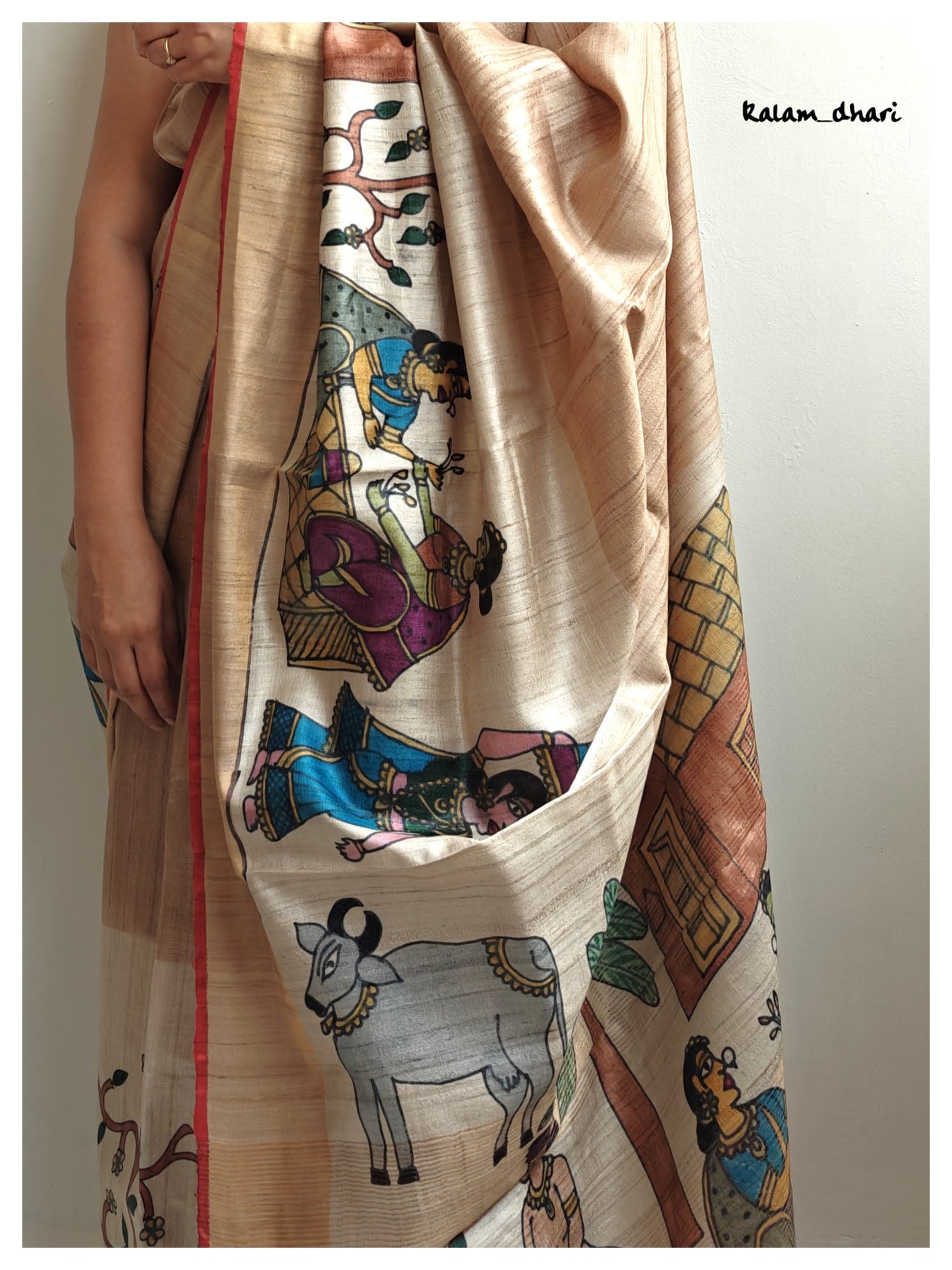 Rozana Painted Kosa Silk Saree- Red