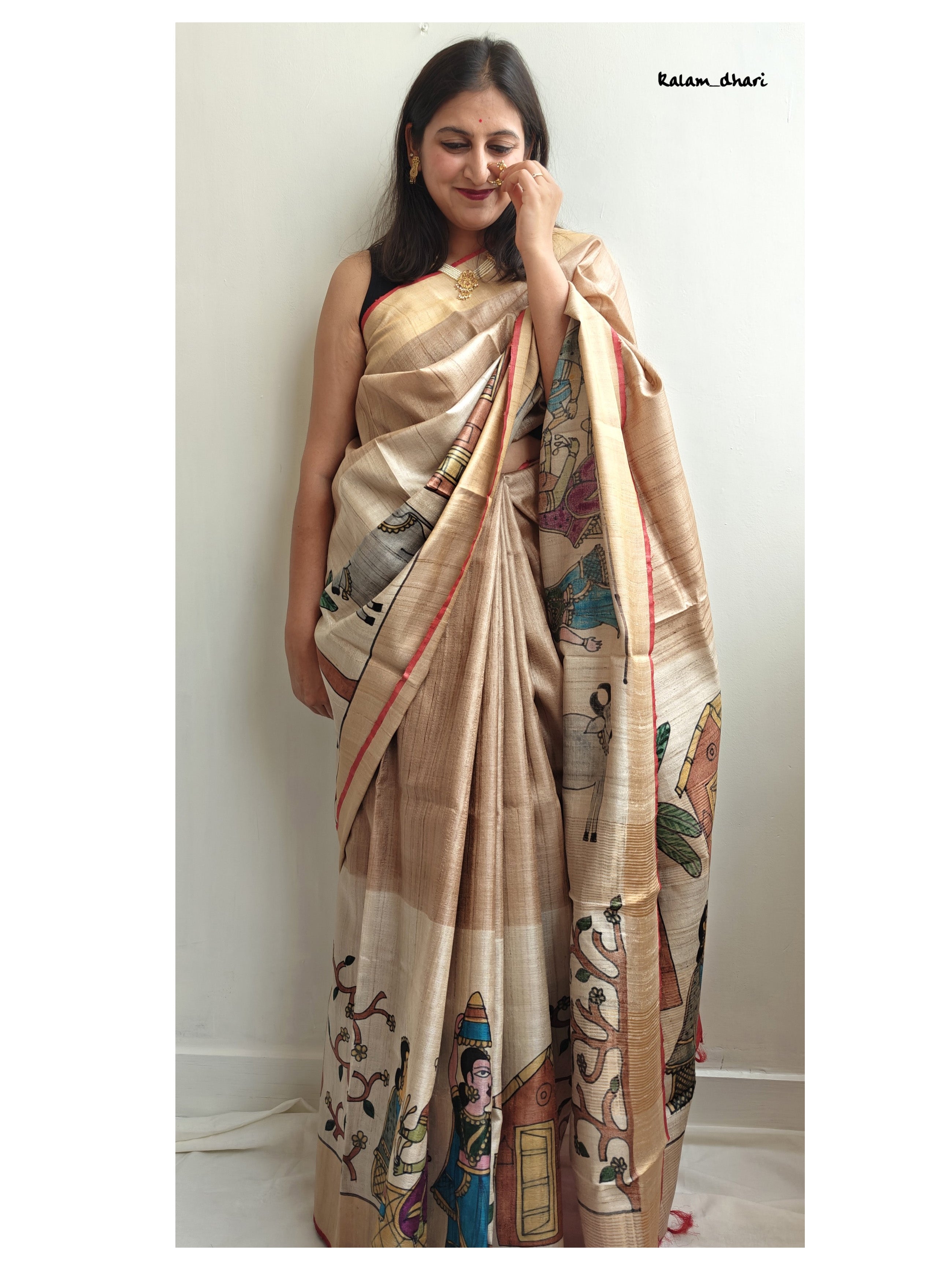 Rozana Painted Kosa Silk Saree- Red