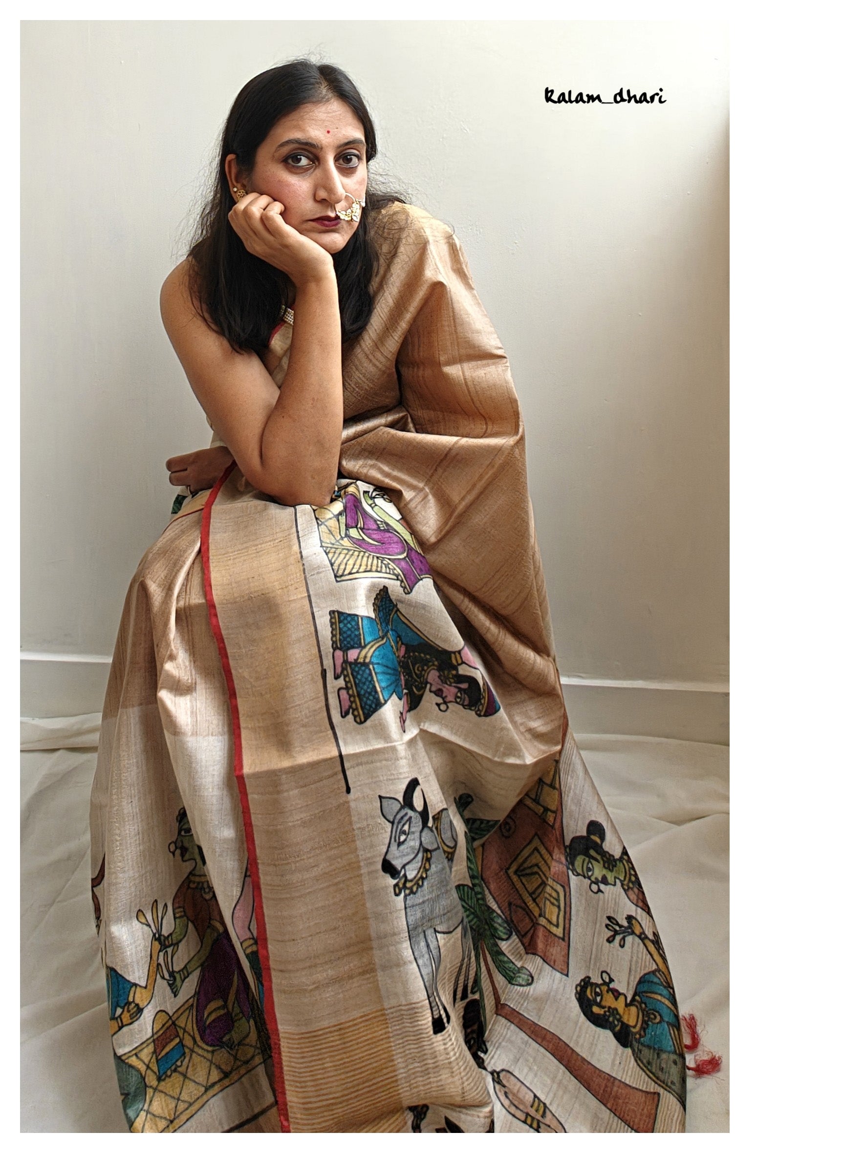 Rozana Painted Kosa Silk Saree- Red