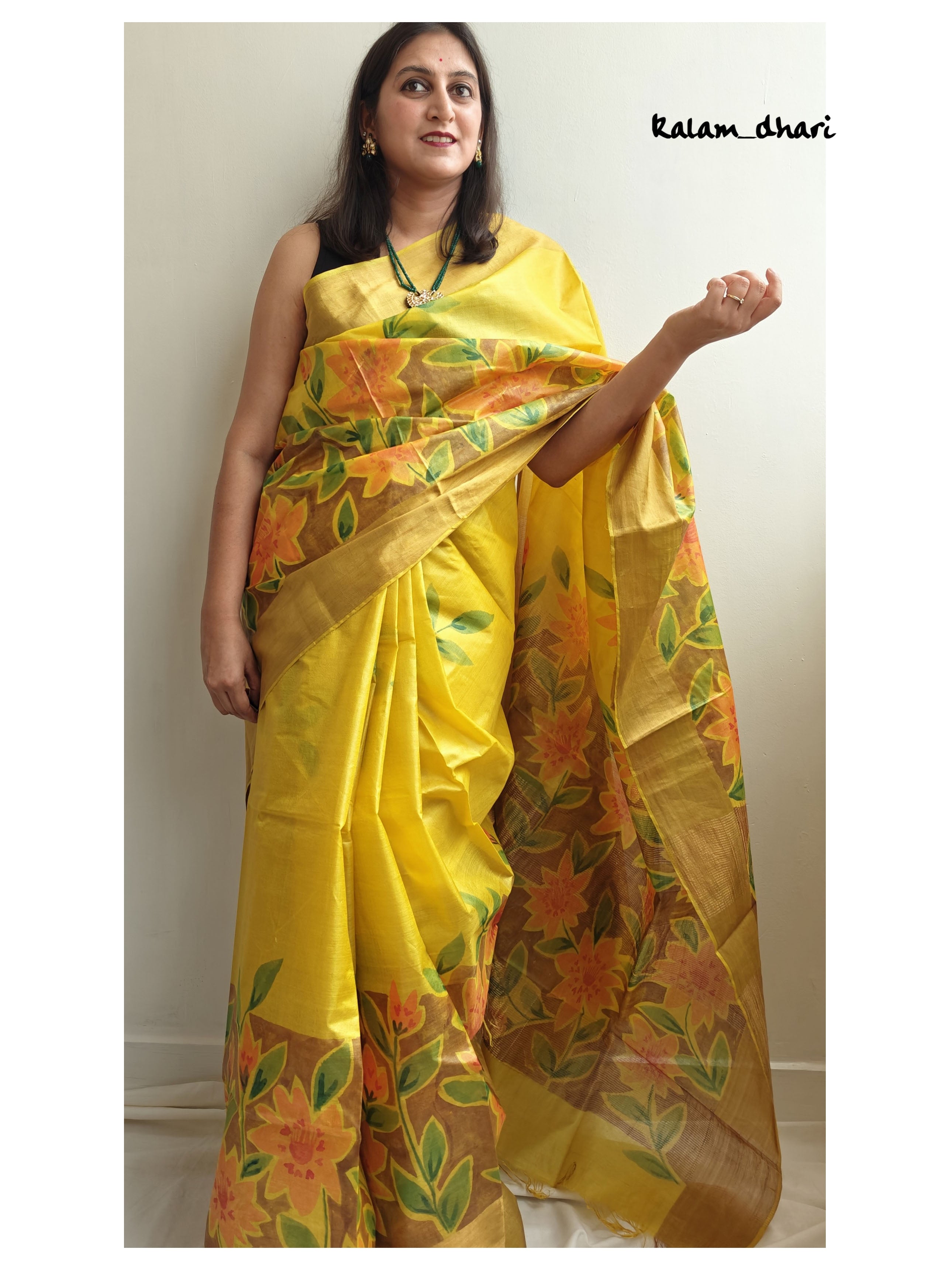 Peela Painted Kosa Silk Saree