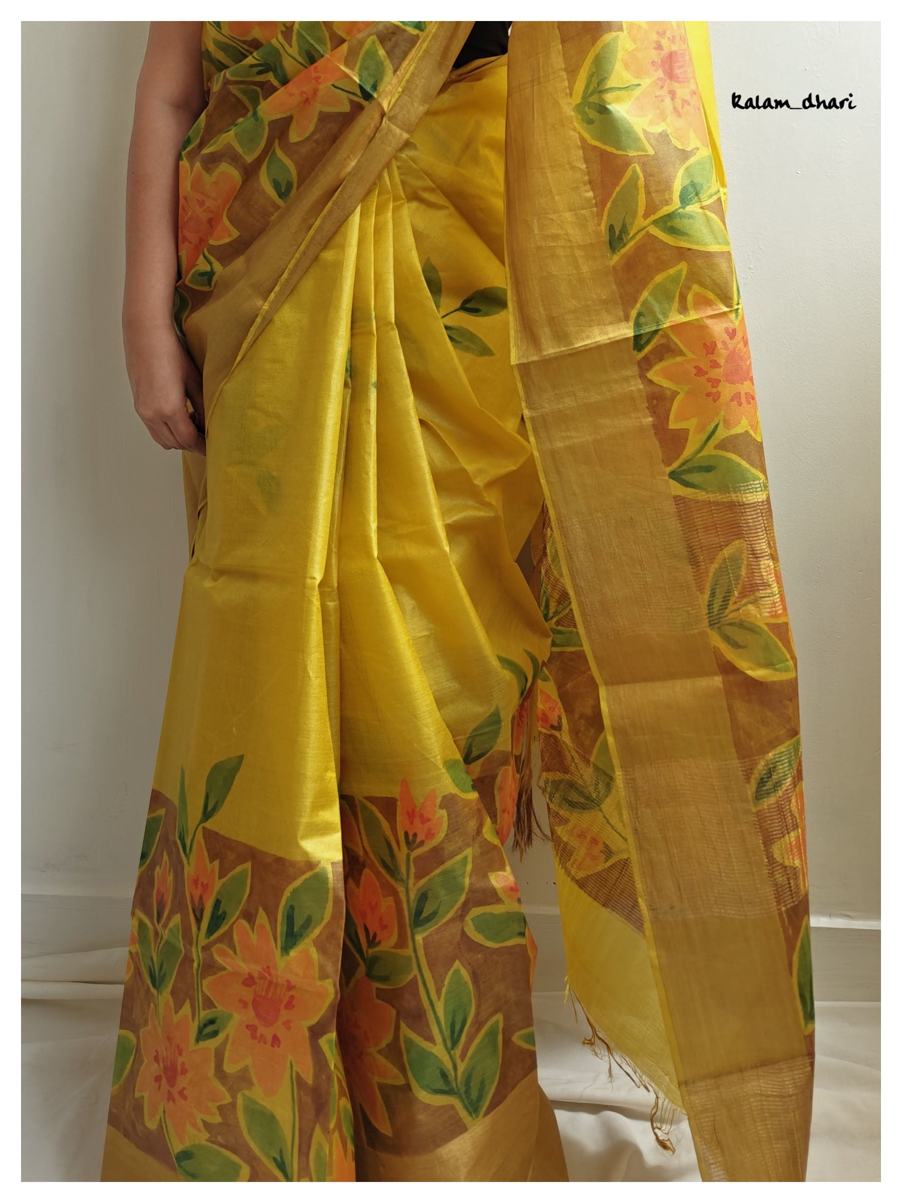Peela Painted Kosa Silk Saree