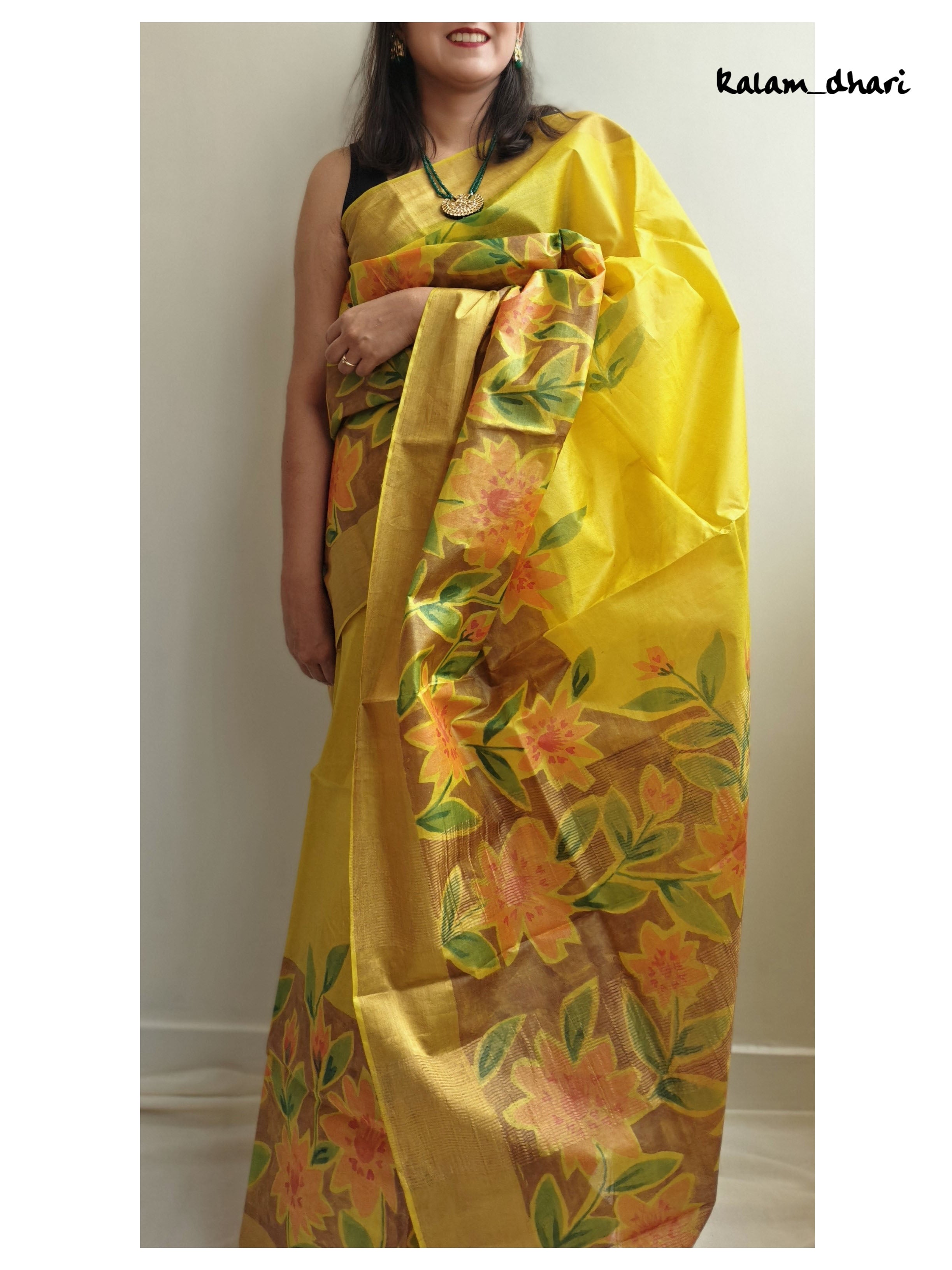 Peela Painted Kosa Silk Saree