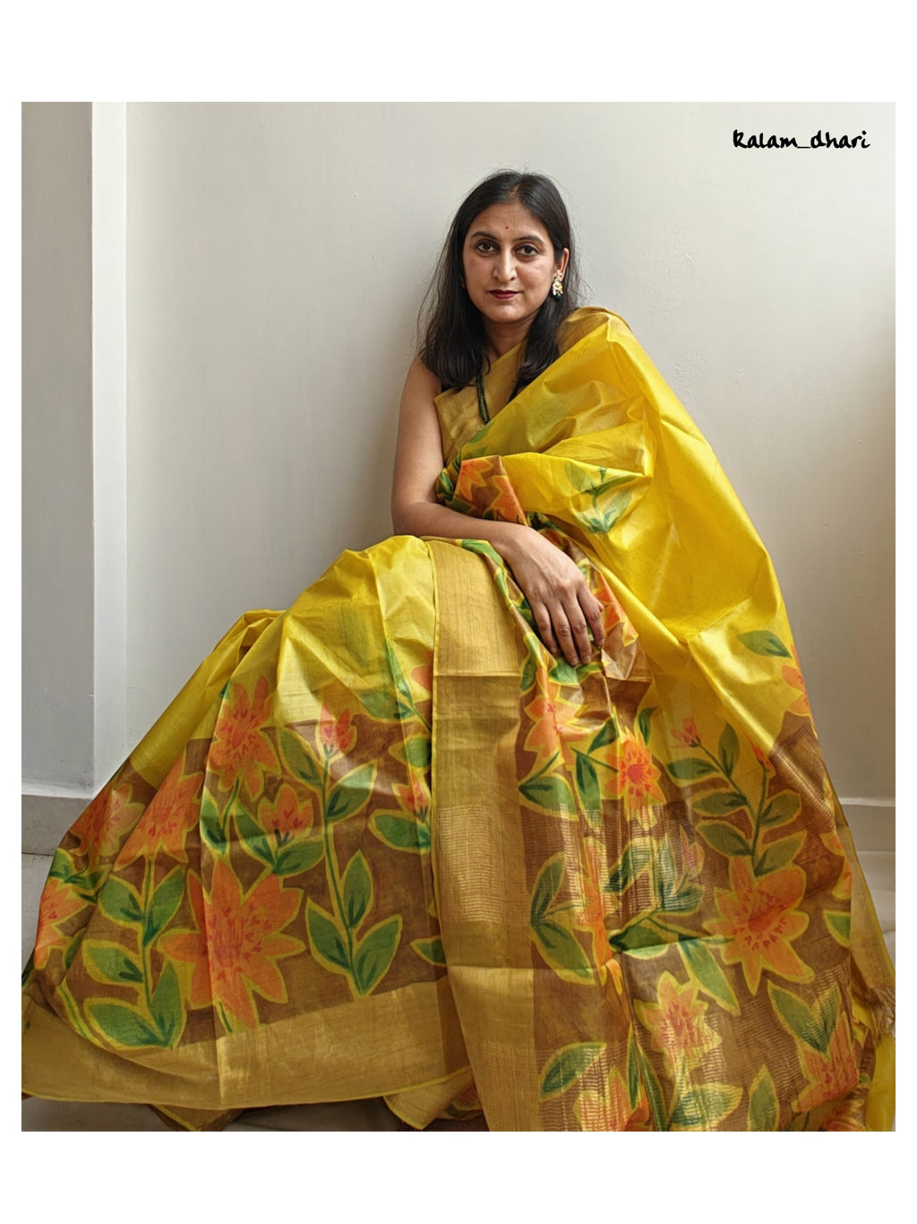 Peela Painted Kosa Silk Saree