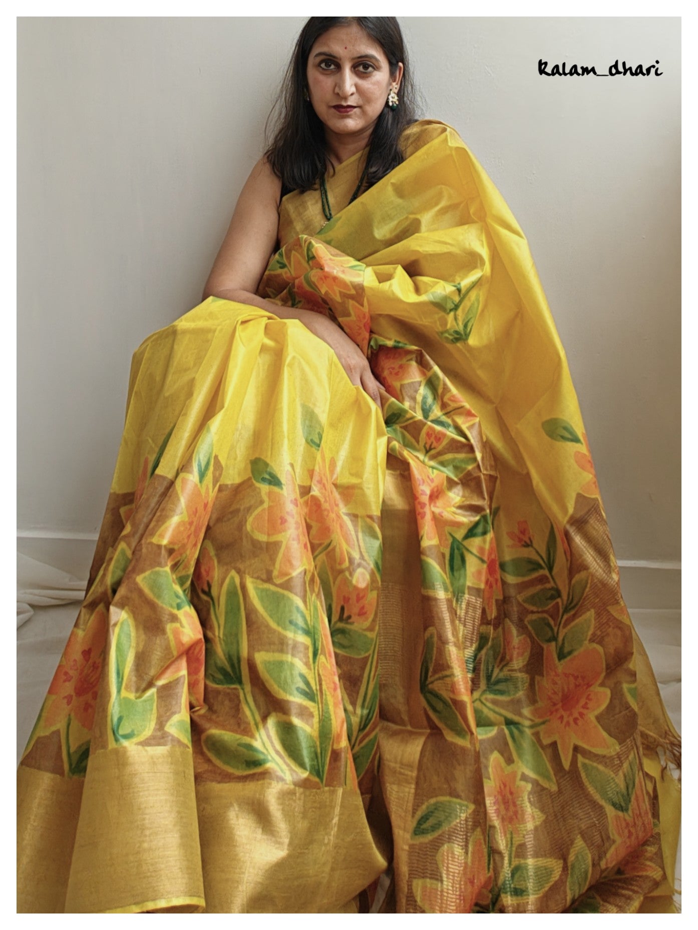 Peela Painted Kosa Silk Saree