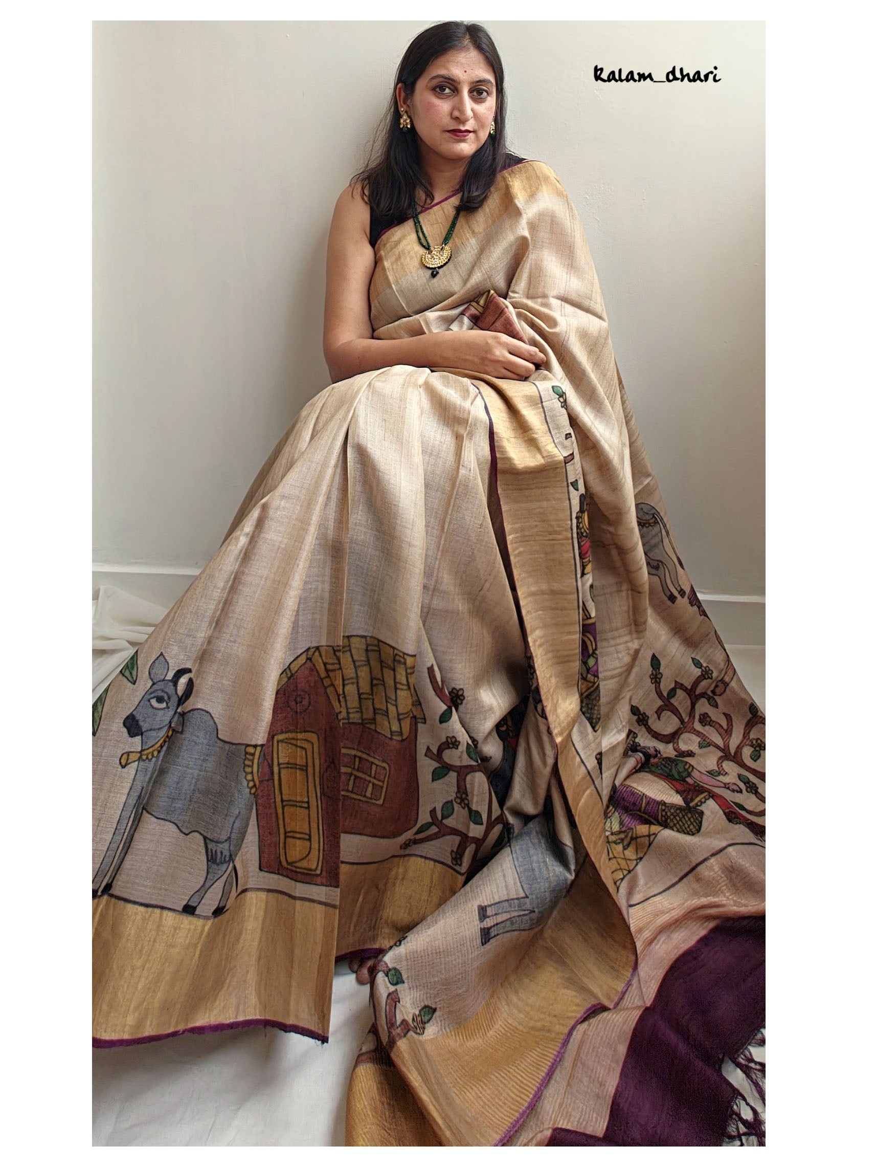 Rozana Painted Kosa Silk Saree- Purple