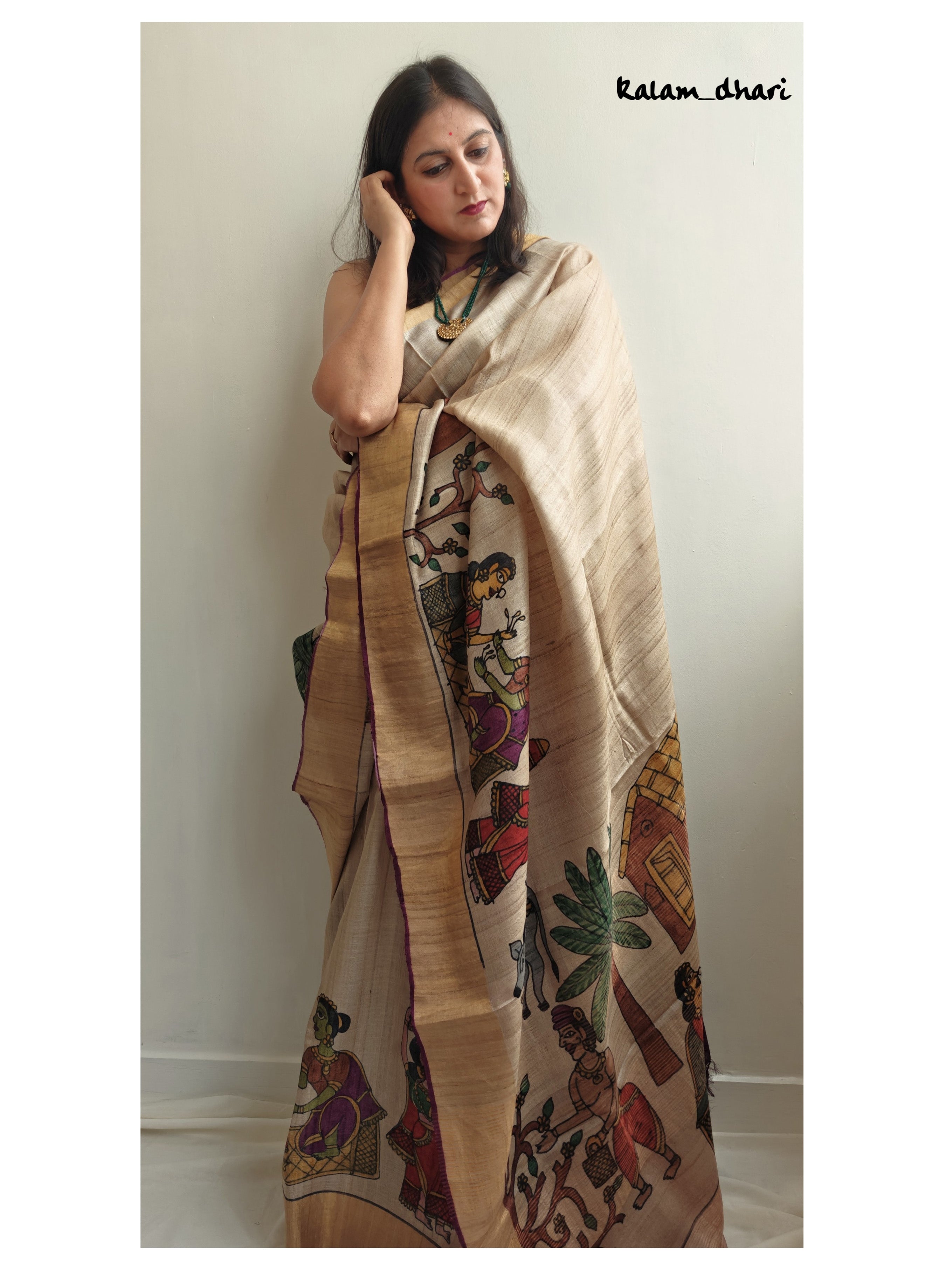 Rozana Painted Kosa Silk Saree- Purple