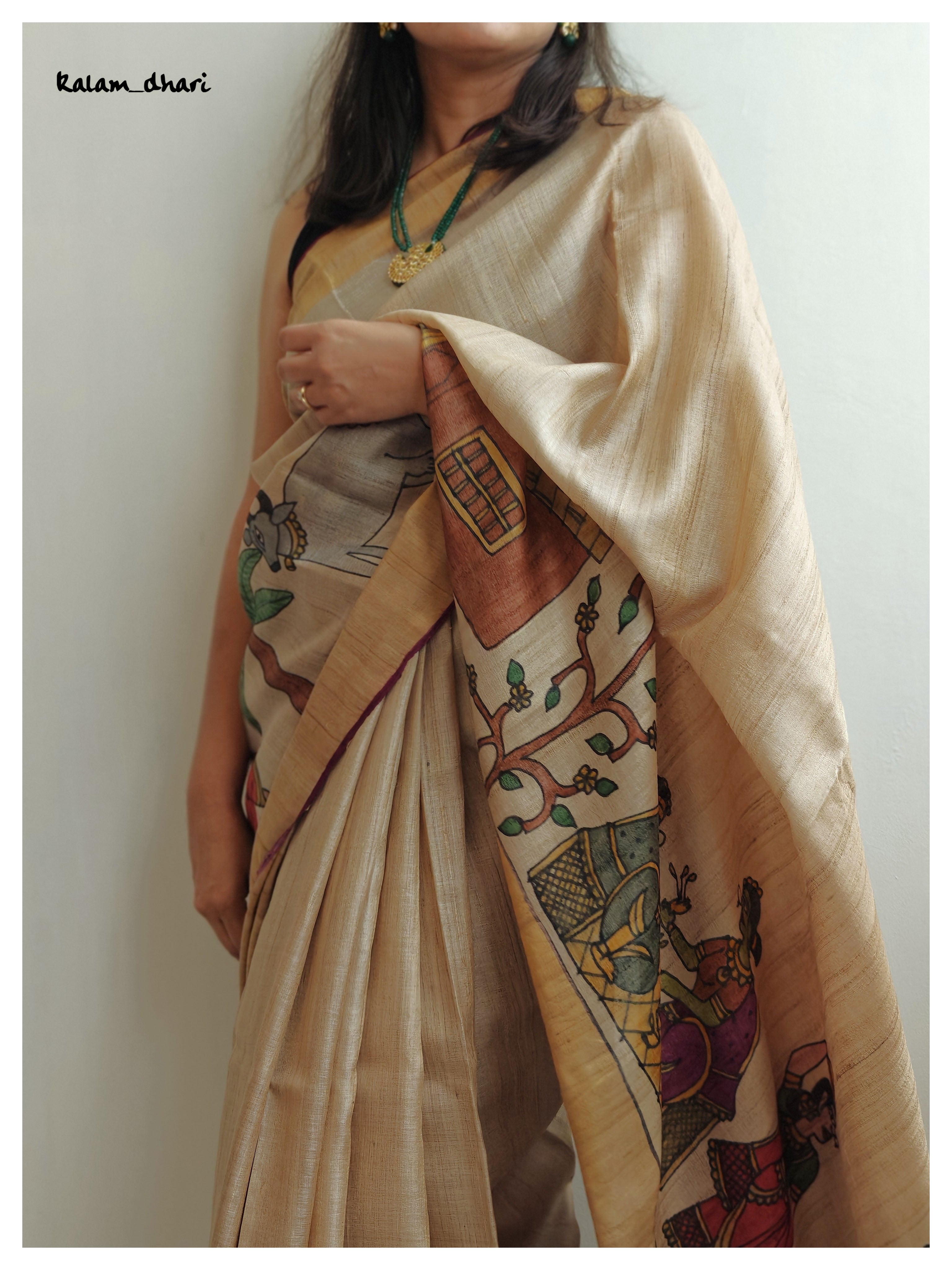 Rozana Painted Kosa Silk Saree- Purple