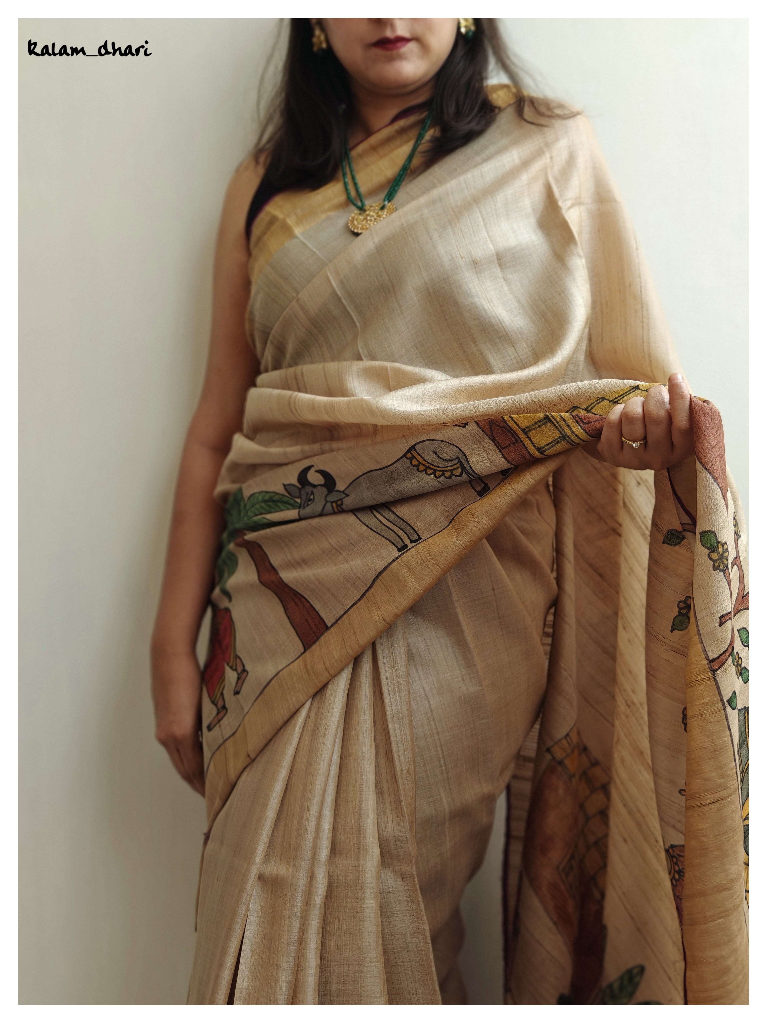 Rozana Painted Kosa Silk Saree- Purple